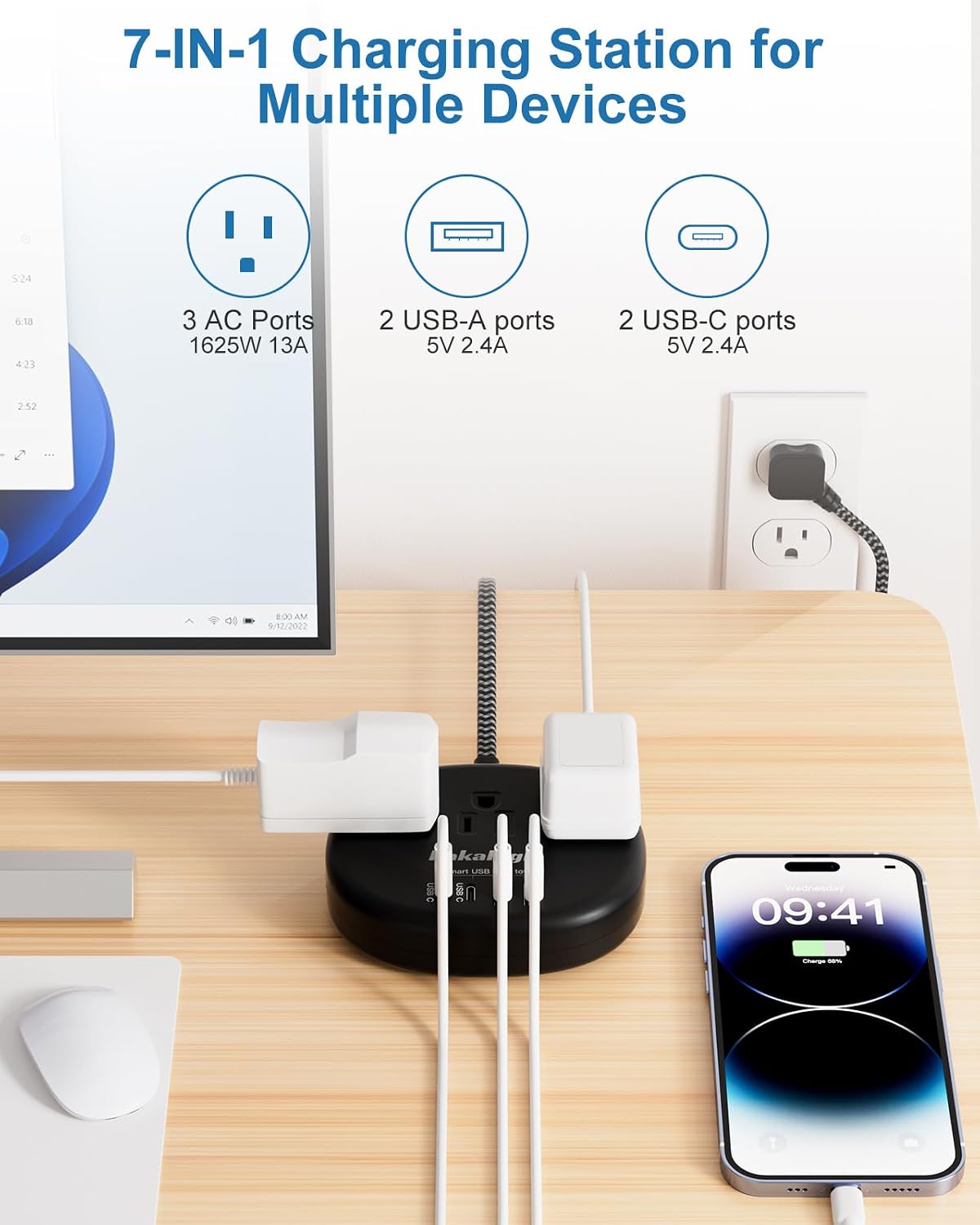 Thumbnail 4 de kakahigh 771 5-Foot Extension Cord with 3 AC Outlets and 4 USB Ports