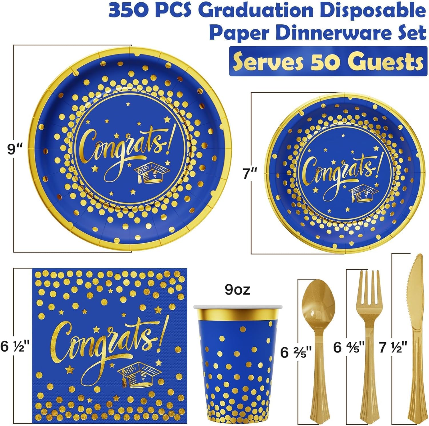 Thumbnail 1 de Ecomore 2026 Graduation Party Decoration - 350 Pcs Blue Gold Disposable Dinnerware Set for Class of 2026