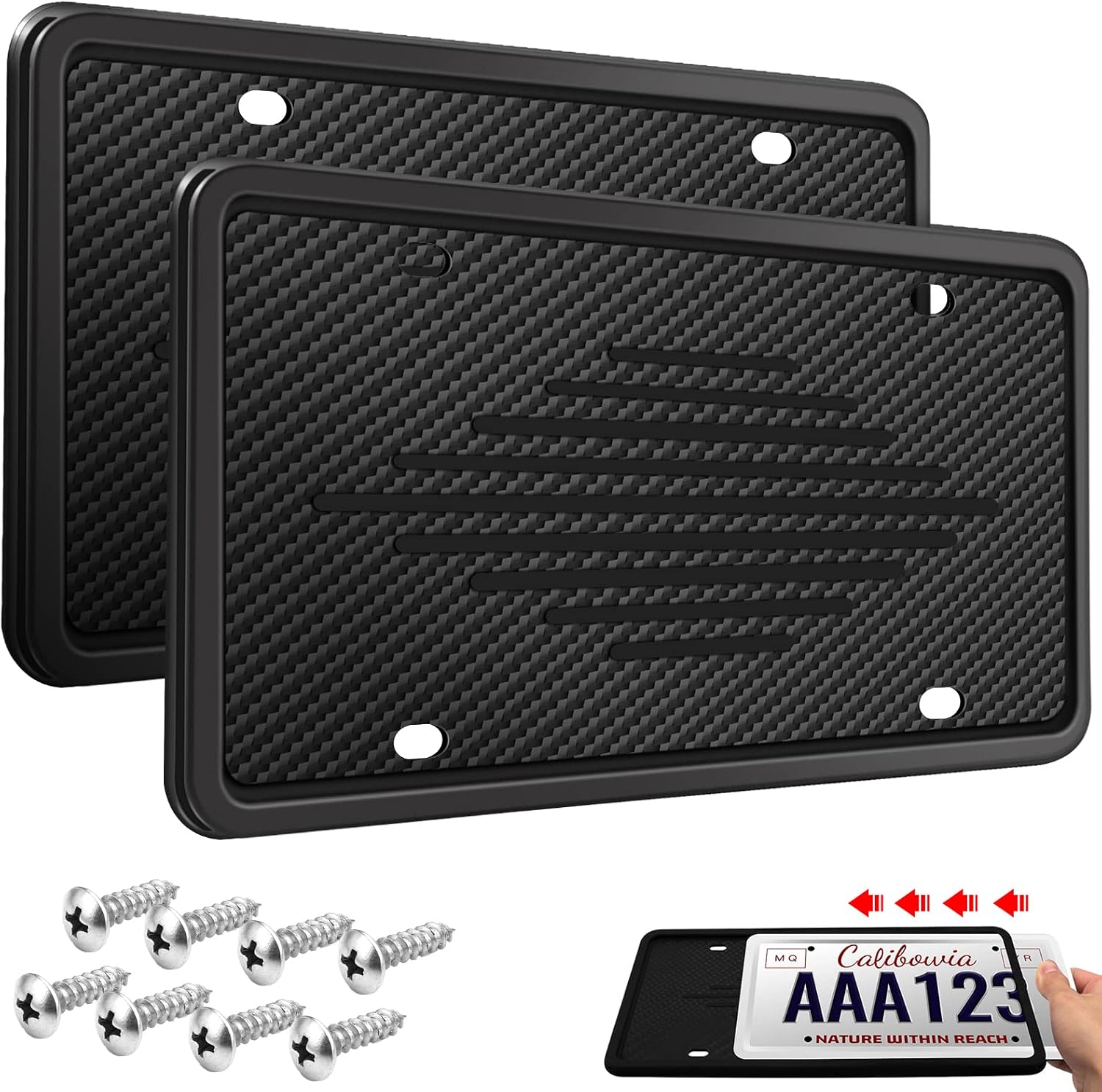 Detalle de Intermerge Universal Silicone License Plate Frame Holder (2-Pack) — Rust-Proof, Rattle-Proof, Weather-Proof, 3 Drainage Holes