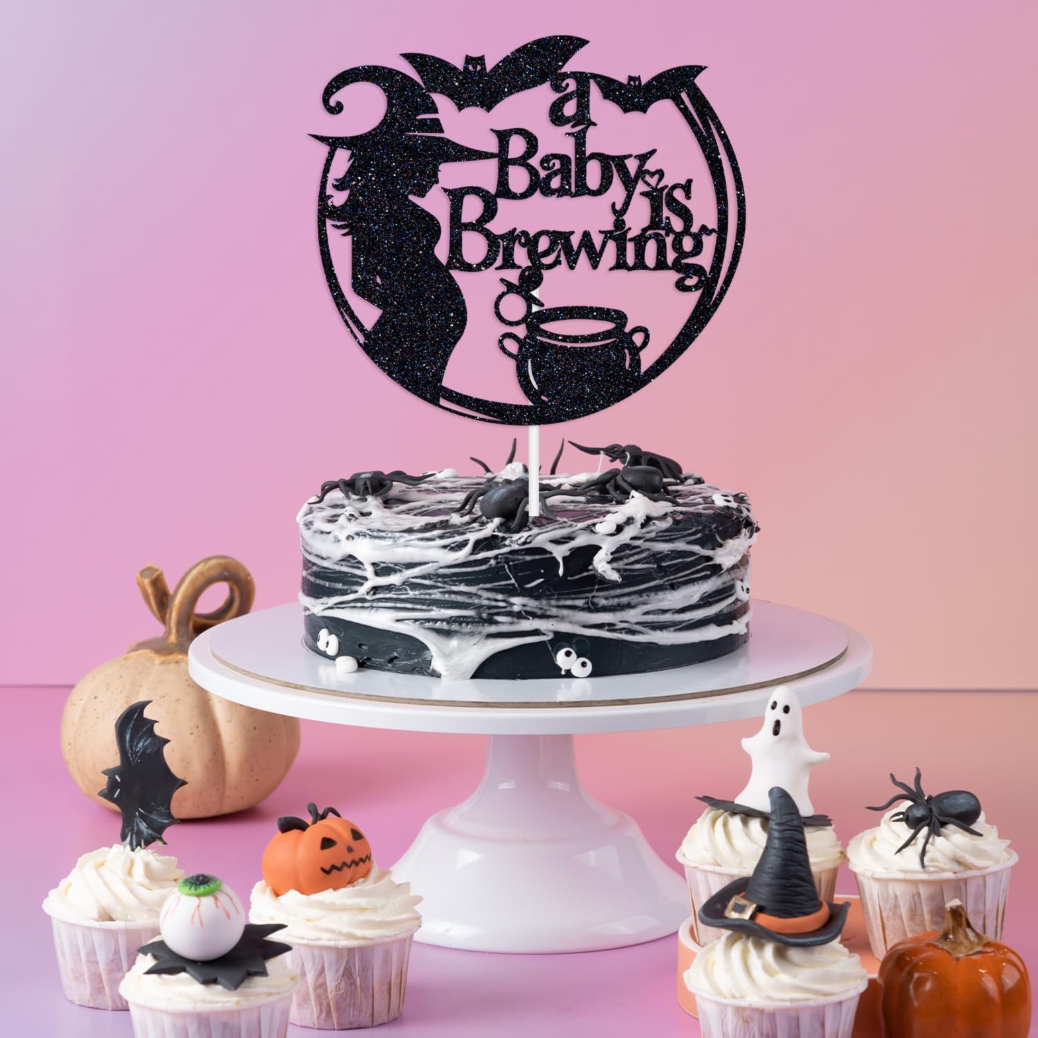 Thumbnail 1 de RLXPT RM--0095 A Baby Is Brewing Cake Topper, Black Glitter Paper Decor