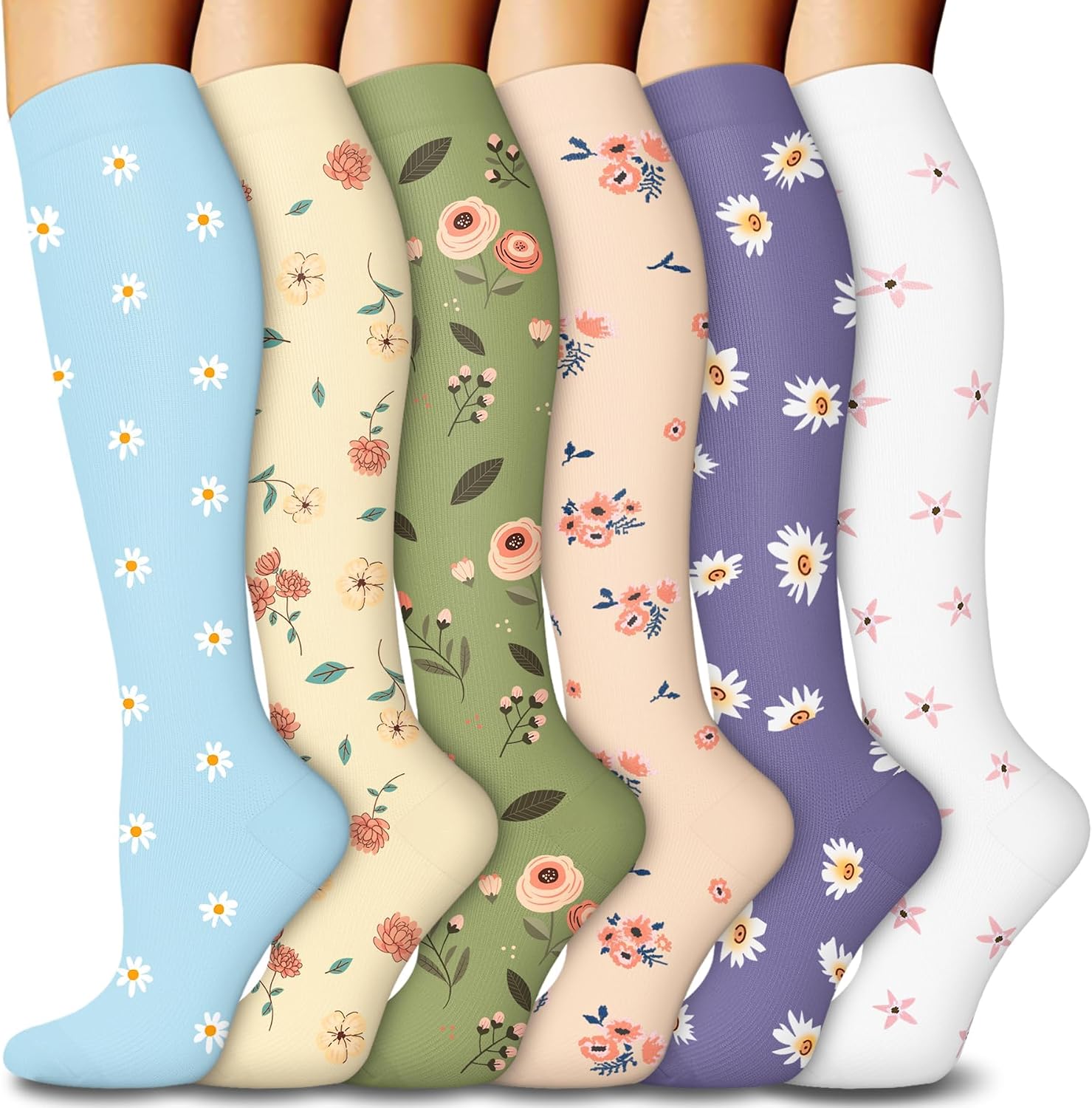Detalle de DHSO Graduated Compression Socks, Knee-High, 15-20 mmHg, 6 Pairs