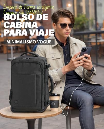 Detalle 2 de VANKEV Mochila de viaje cabina 40x20x25 cm (20 L) para Ryanair y aerolíneas