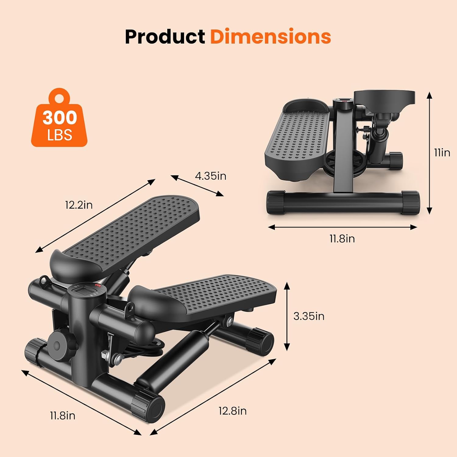 Detalle 2 de Sweetcrispy CATBJ-J01-V2-BK Mini Stair Stepper with Resistance Bands, 117 kg Capacity