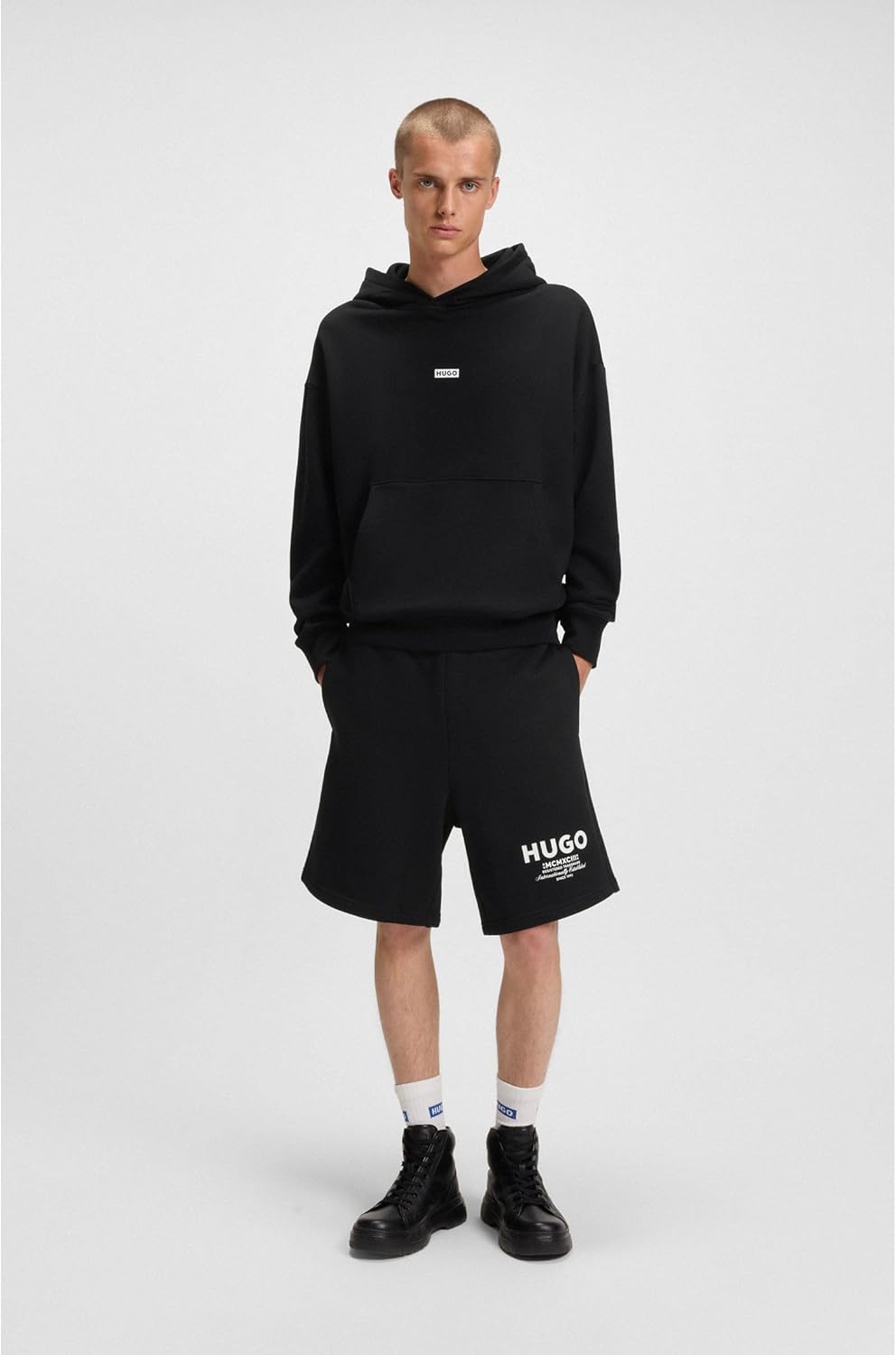 Thumbnail 1 de HUGO Mens Nazardo cotton-terry loose-fit hoodie with logo details