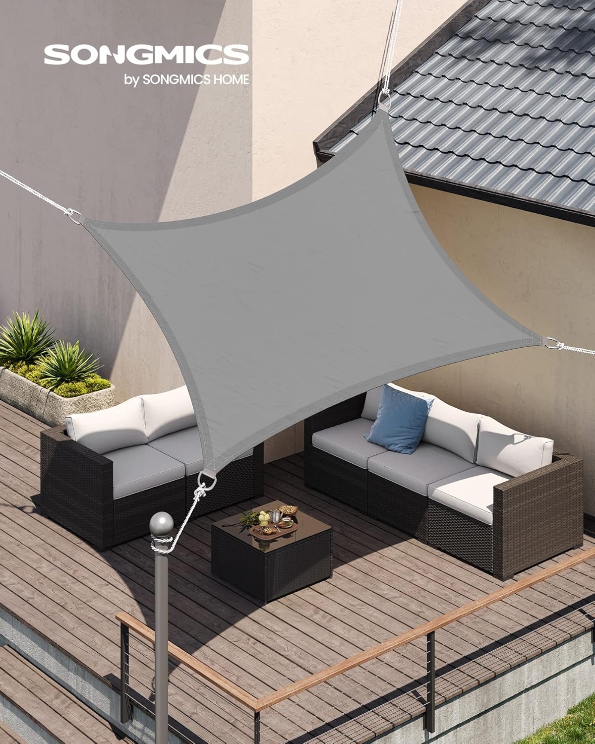 Detalle 2 de SONGMICS Sonnensegel 2 x 3 m – wasserfest, UV-Schutz 93%, hellgrau