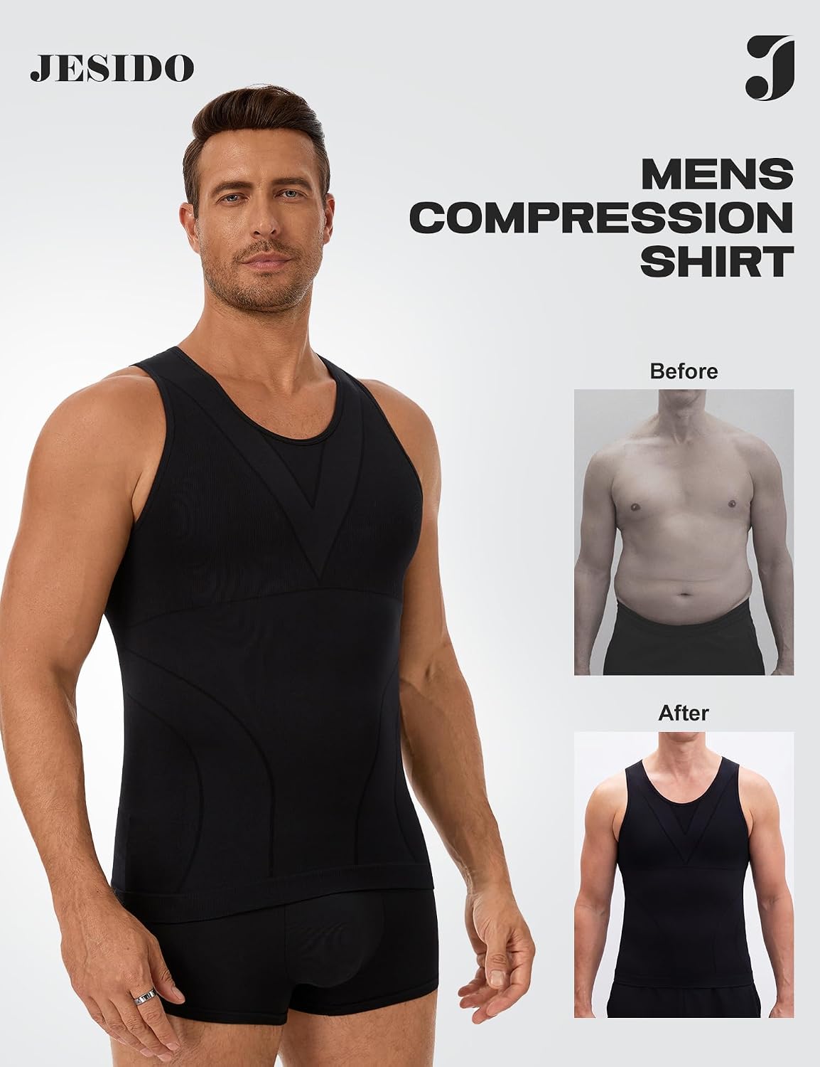 Detalle 1 de JESIDO 3-Pack Men's Compression Tank Tops, 92% Polyamide, Sweat-Wicking