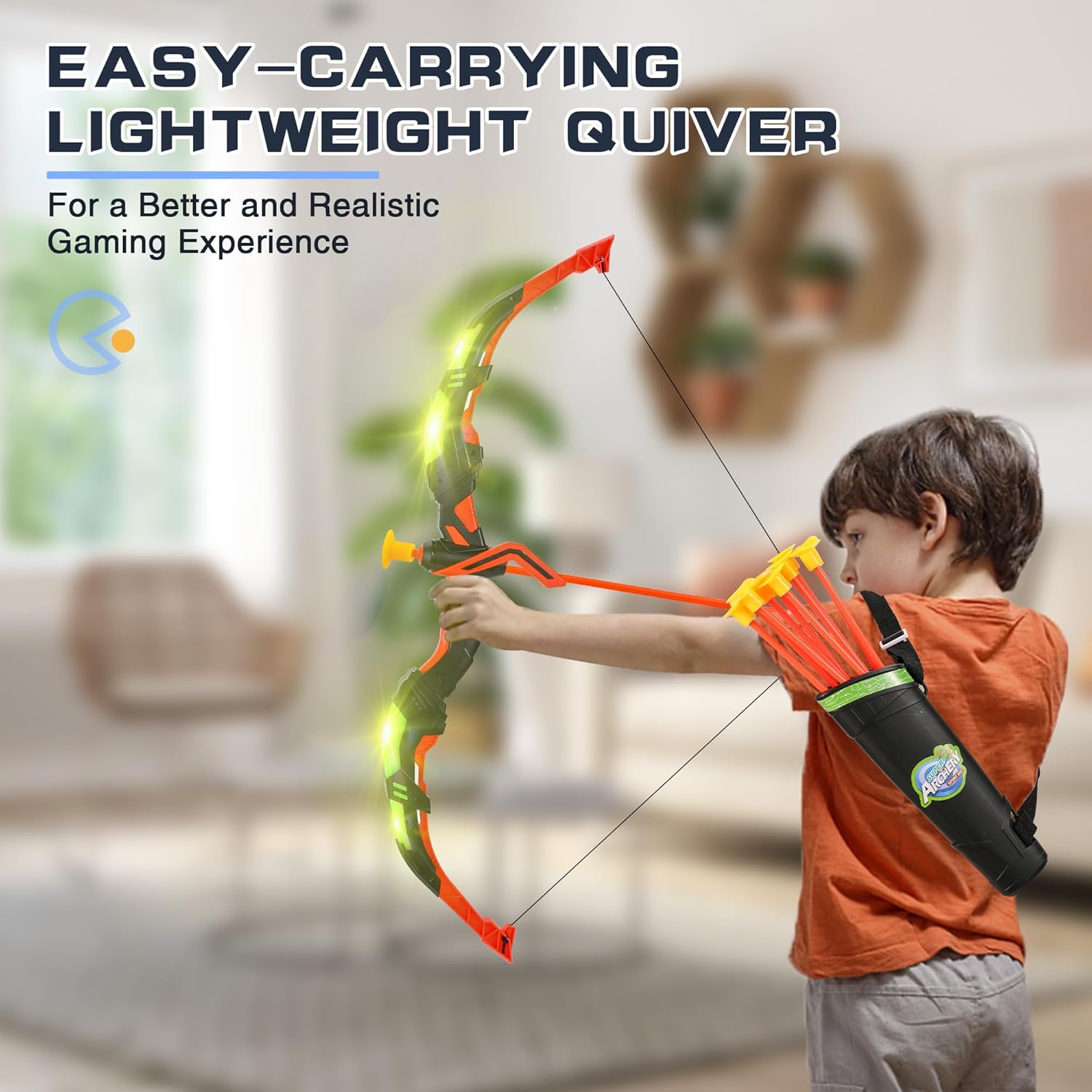 Thumbnail 3 de Bow and Arrow Set for Kids (2-Pack) with LED Lights, 20 Suction Cup Arrows, Standing Target, and Quivers