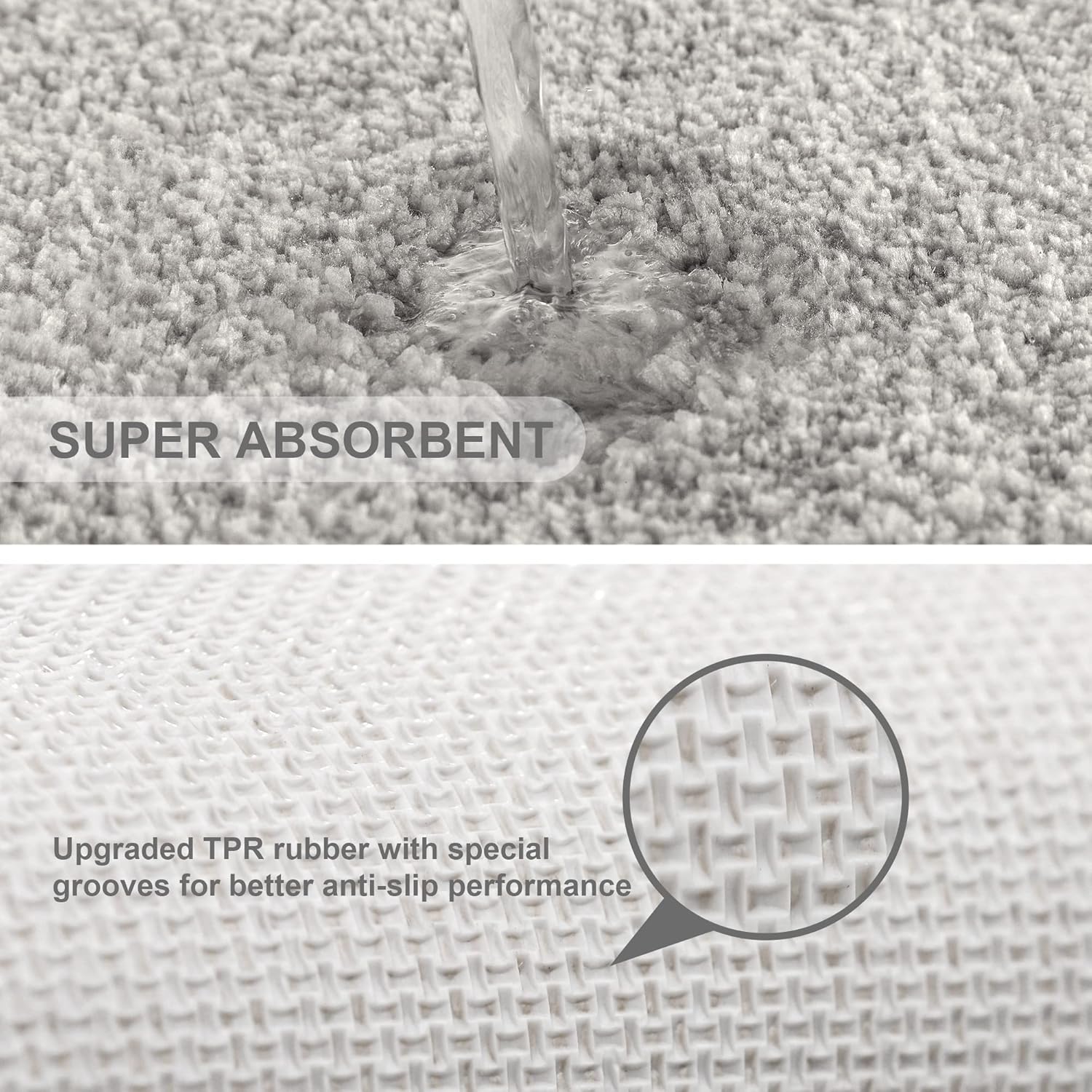 Thumbnail 4 de VANZAVANZU Lot de Tapis de Bain Antidérapants épais 50 x 80 cm + Tapis Contour WC 50 x 60 cm – Gris clair