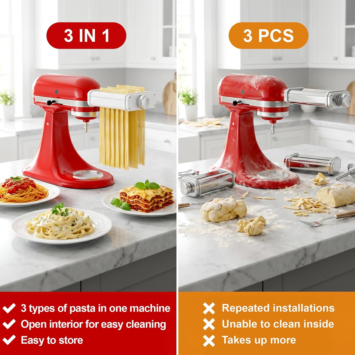 Thumbnail 2 de 3-in-1 Pasta Maker Attachment for KitchenAid Mixers