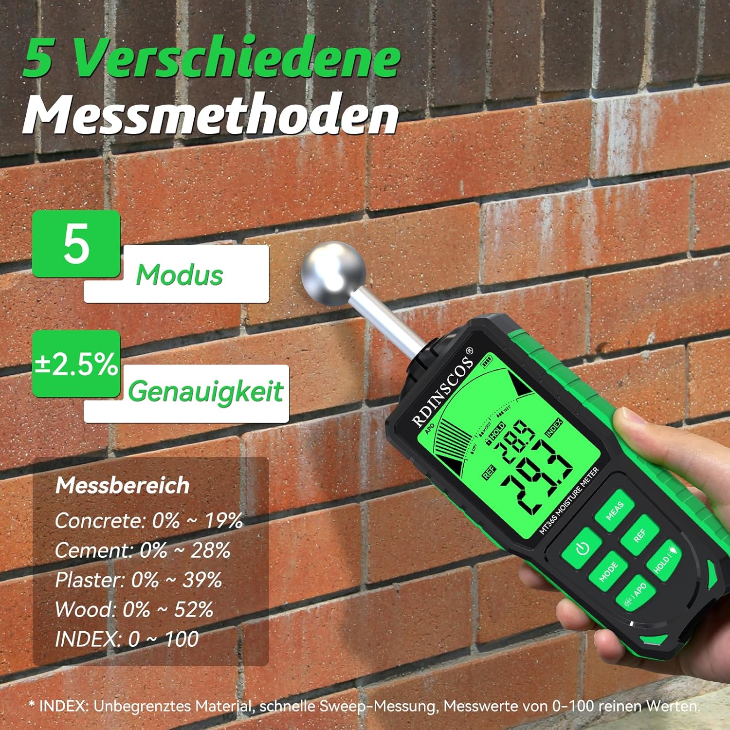 Thumbnail 1 de RDINSCOS Feuchtigkeitsmessgerät für Wände MT36S (zerstörungsfrei, 3‑Farb‑Anzeige)