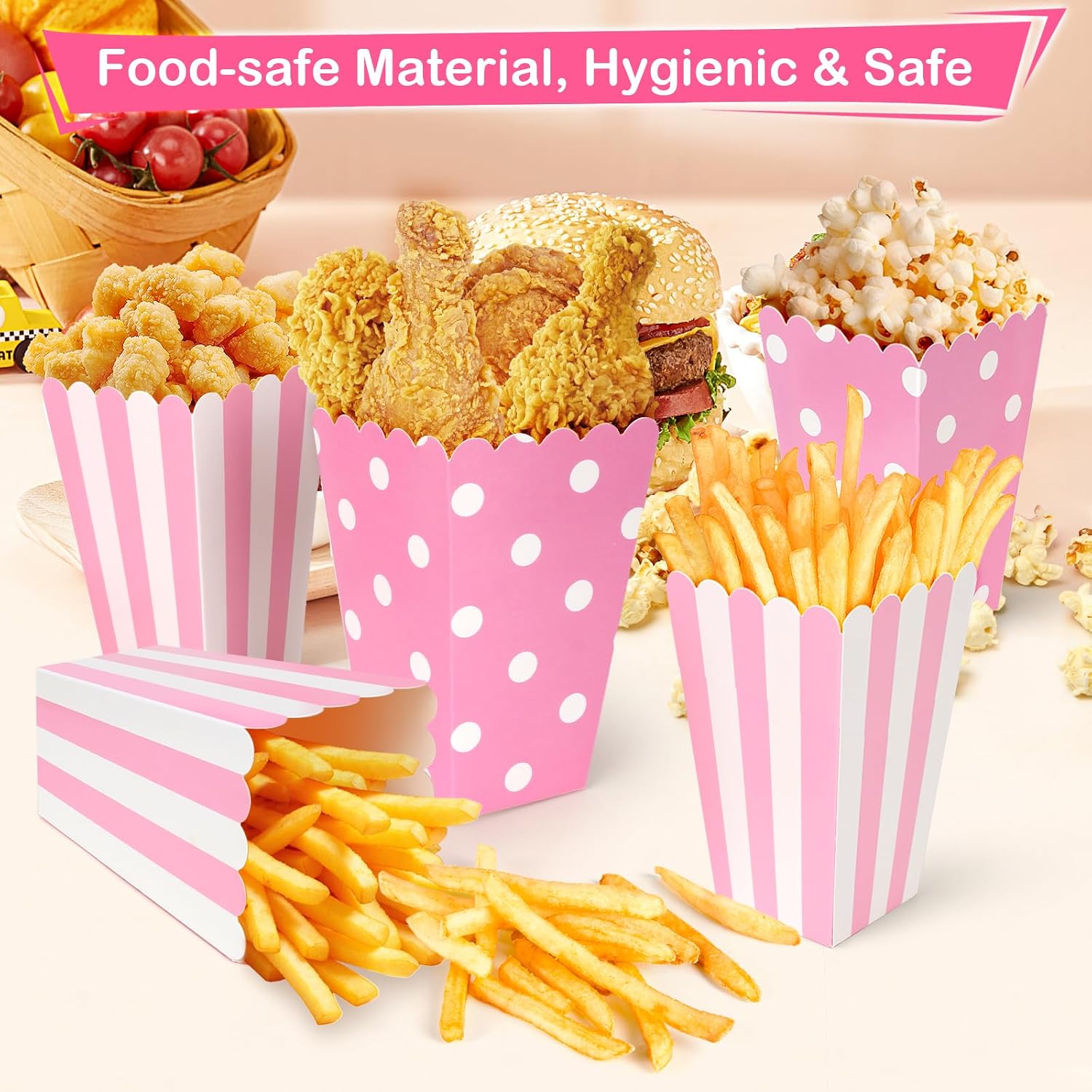 Detalle de GTNCE Rosa Popcorn Tüten Klein Papier 40Stück – Zwei Retro-Designs, lebensmittelecht