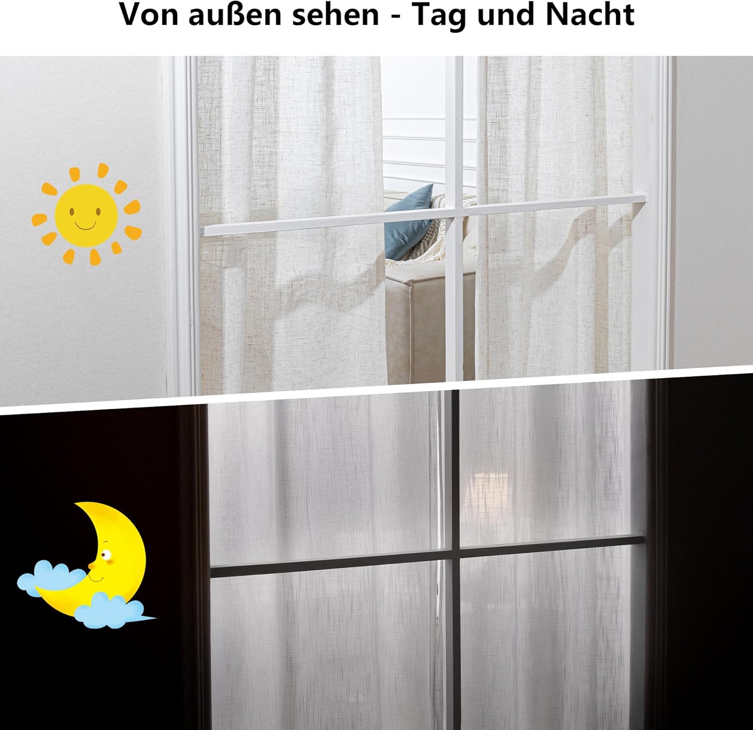 Thumbnail 2 de MYSKY HOME Extra breite Leinen-Vorhänge mit Kräuselband, halbtransparentes Set (1er Set)