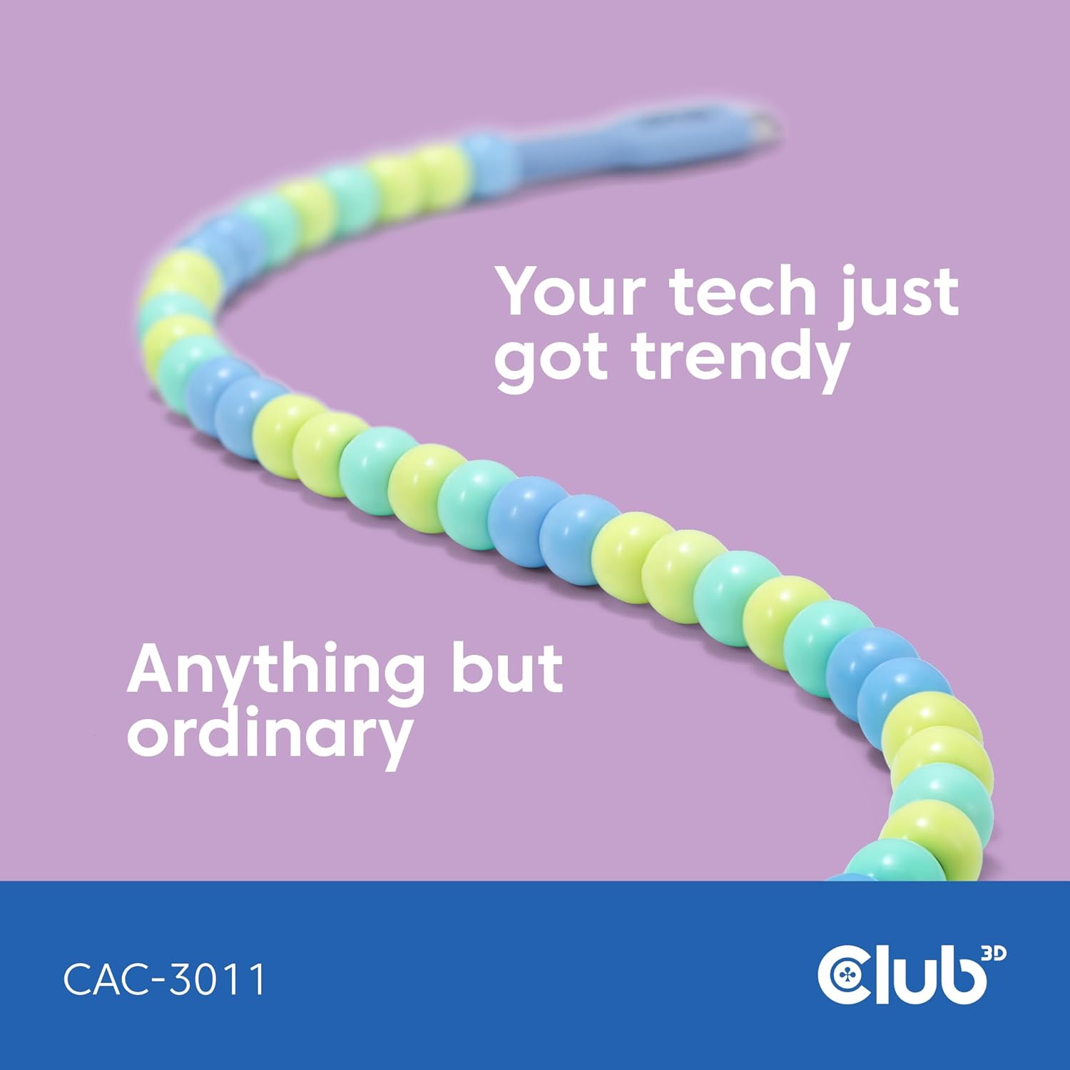 Thumbnail 3 de Club 3D CAC-3011 USB-C Perlenkabel Blau – Datenkabel bis USB 480 Mbit/s, bis 60 W