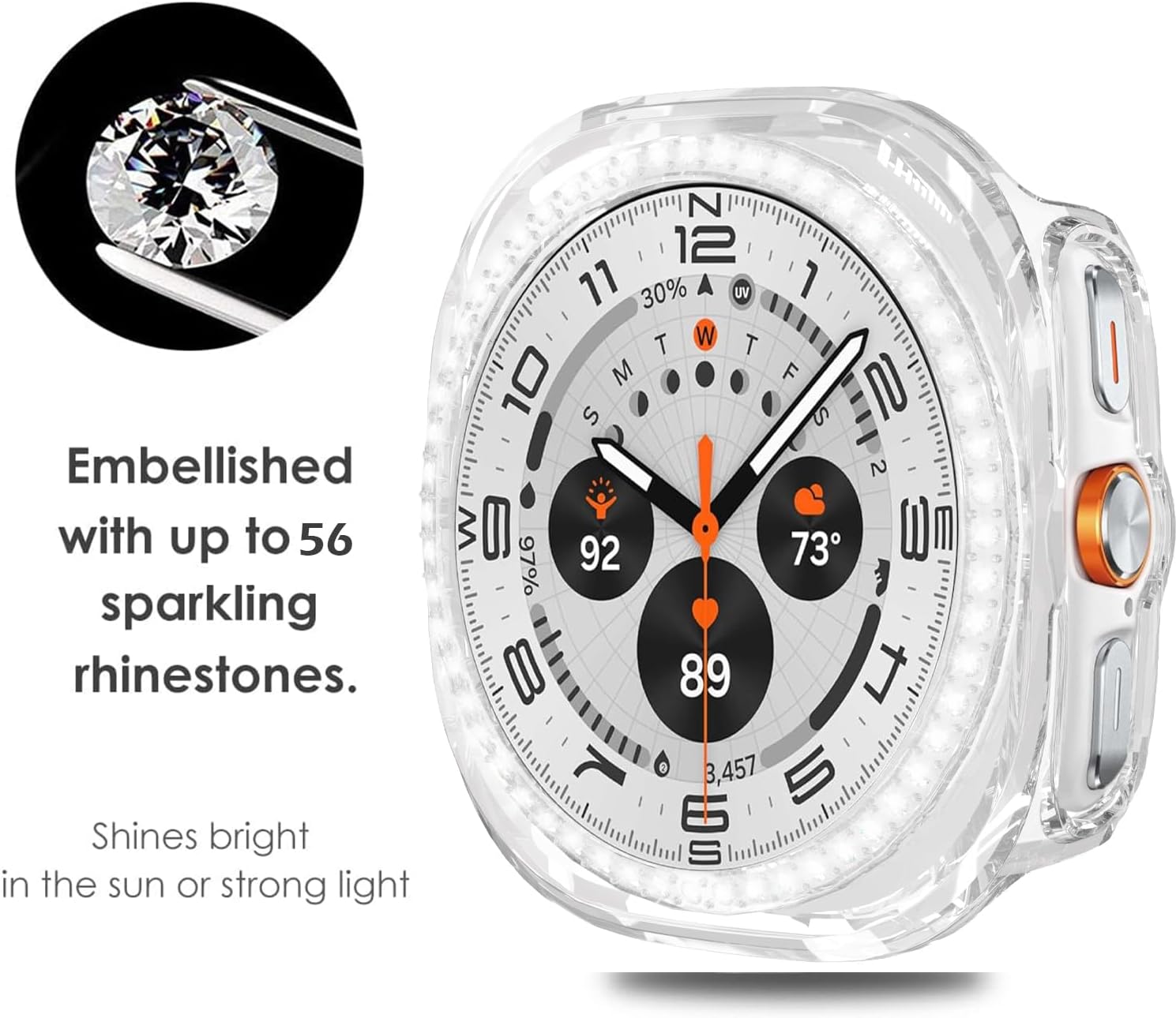 Detalle de DEALELE 2-Pack Bling PC Protective Case for Samsung Galaxy Watch Ultra 47mm (2025/2024) – Red + Transparent