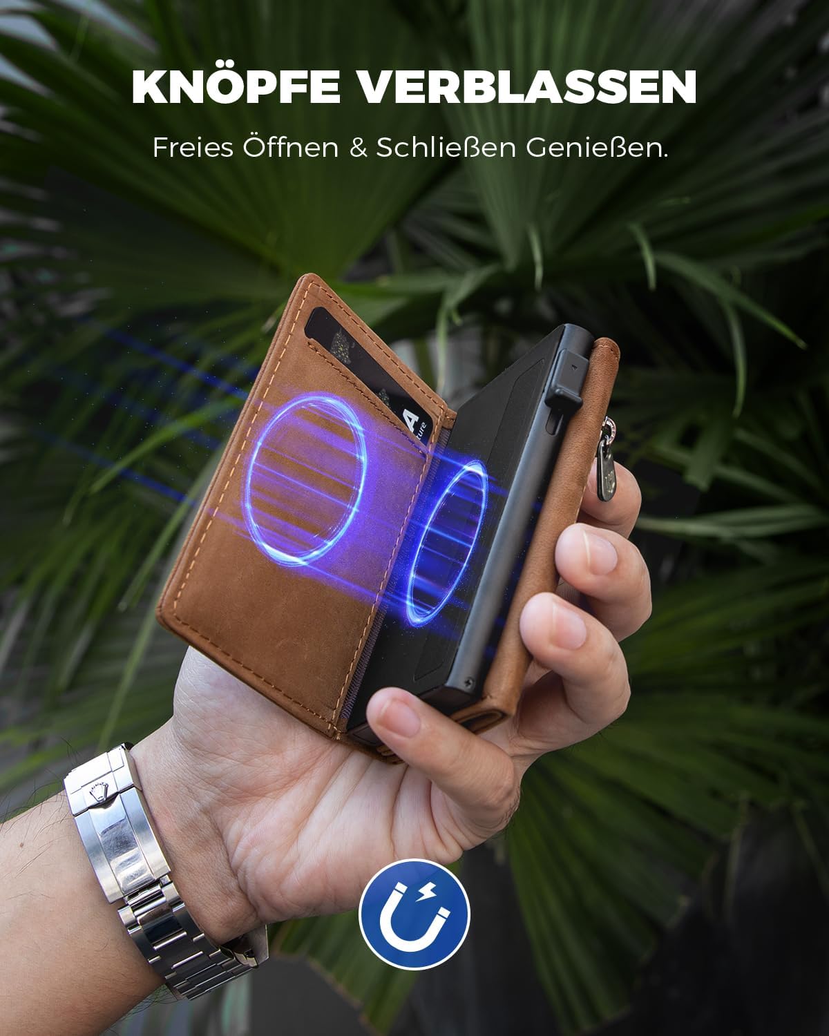 Thumbnail 1 de DODENSHA MagSnap Portmonee Herren Slim-Wallet mit Münzfach, RFID-Schutz und Magnetverschluss (Vintage Braun) – für 10+ Karten