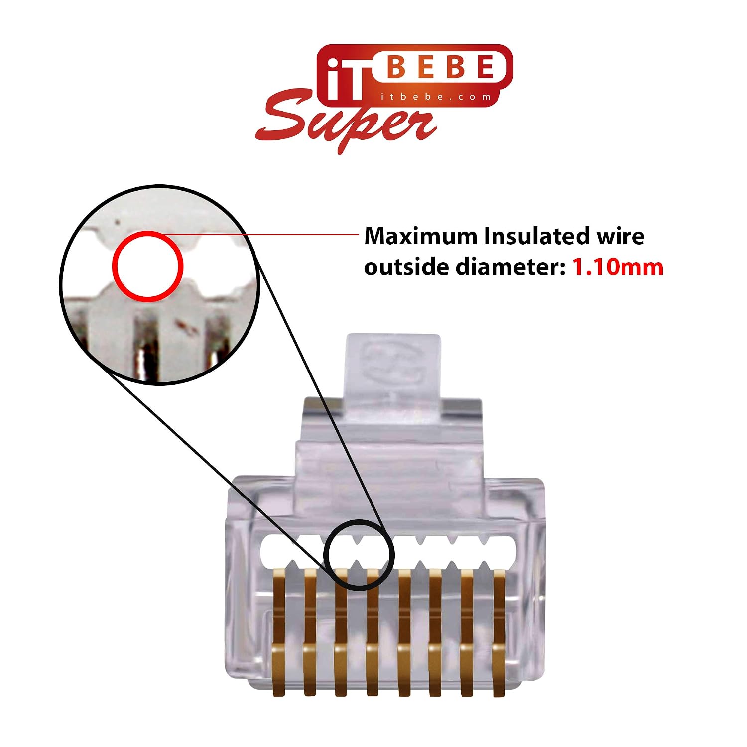 Thumbnail 3 de ITBEBE 100-Pack Cat 6 Pass Through RJ45 Connectors (8P8C) for Solid or Stranded UTP Ethernet Cable