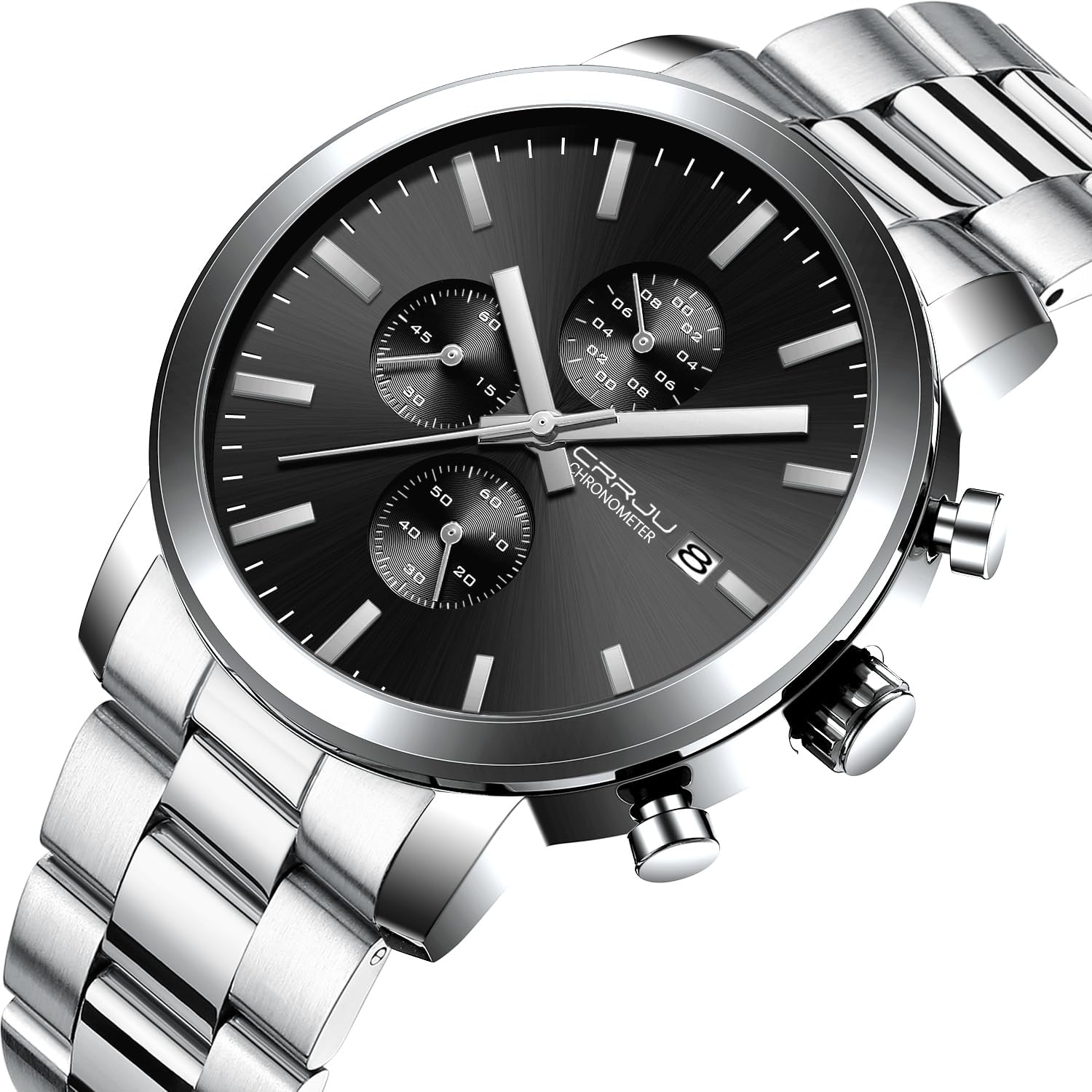 Detalle de CRRJU Herren Chronographen-Uhr mit Edelstahlband, analogem Quarzwerk & Datum – wasserbeständig bis 30 m