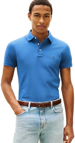 Detalle de Tommy Hilfiger Uomo Maglietta Polo Maniche Corte Slim Fit 1985 Blu Blue Orbit, L