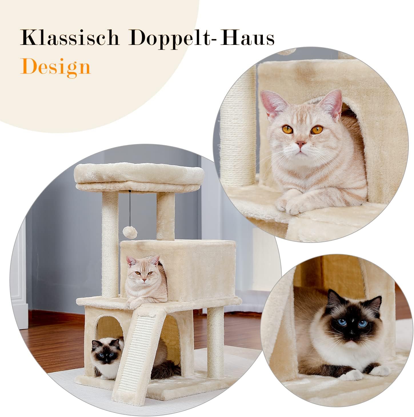 Thumbnail 3 de PETEPELA 90cm Cat Tree with Double Condos – Fully Wrapped Scratching Posts & Replaceable Dangling Balls