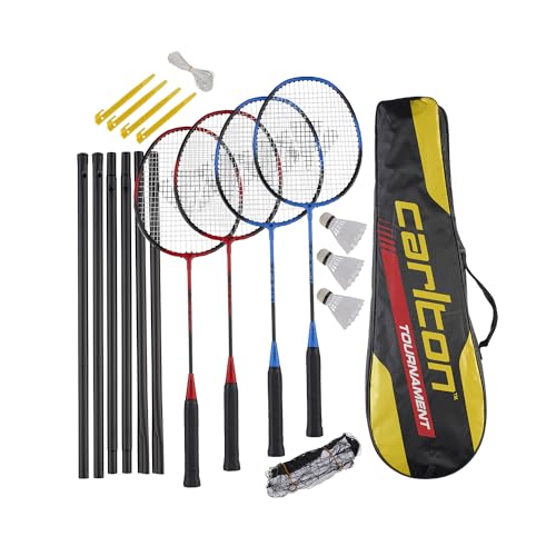 Carlton Tournament Badminton Set – 4 raquettes (Dunlop Sports) avec volants, filet, poteaux et sac
