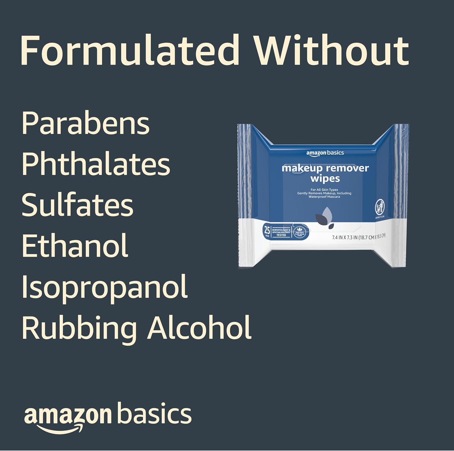 Detalle 2 de Amazon Basics Makeup Remover Wipes – Gentle, Plant-Based & Alcohol-Free (6-Pack, 25 Count Each)