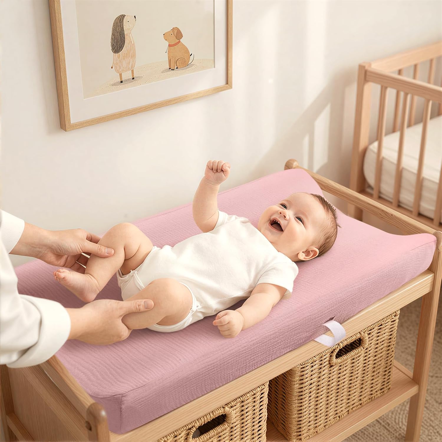 Detalle de lulumoon NS-CPC-2-003 Muslin Changing Pad Covers, 2-Pack, Pink & Carnation