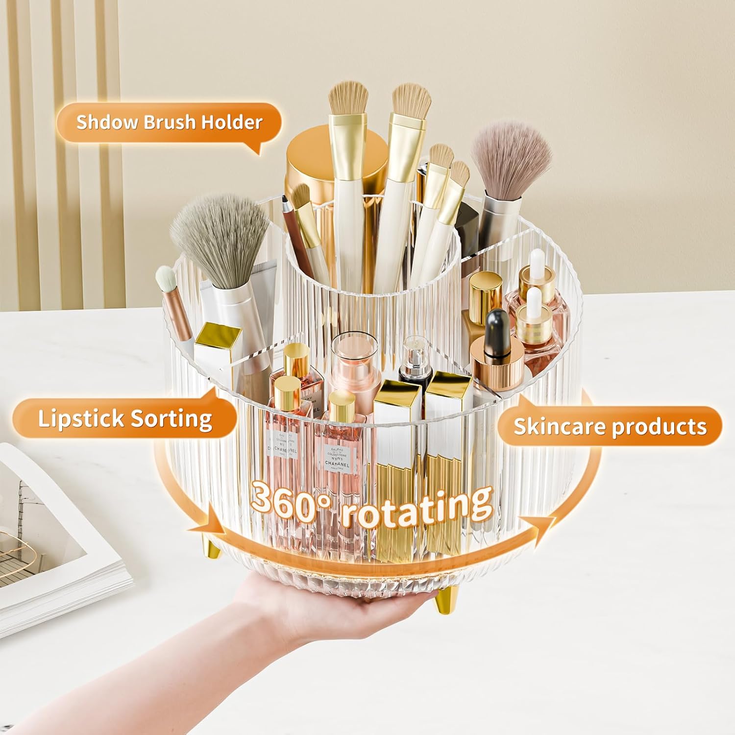 Thumbnail 1 de fanado 360° drehbarer Make-up-Organizer mit 5 Fächern (transparentes Design)