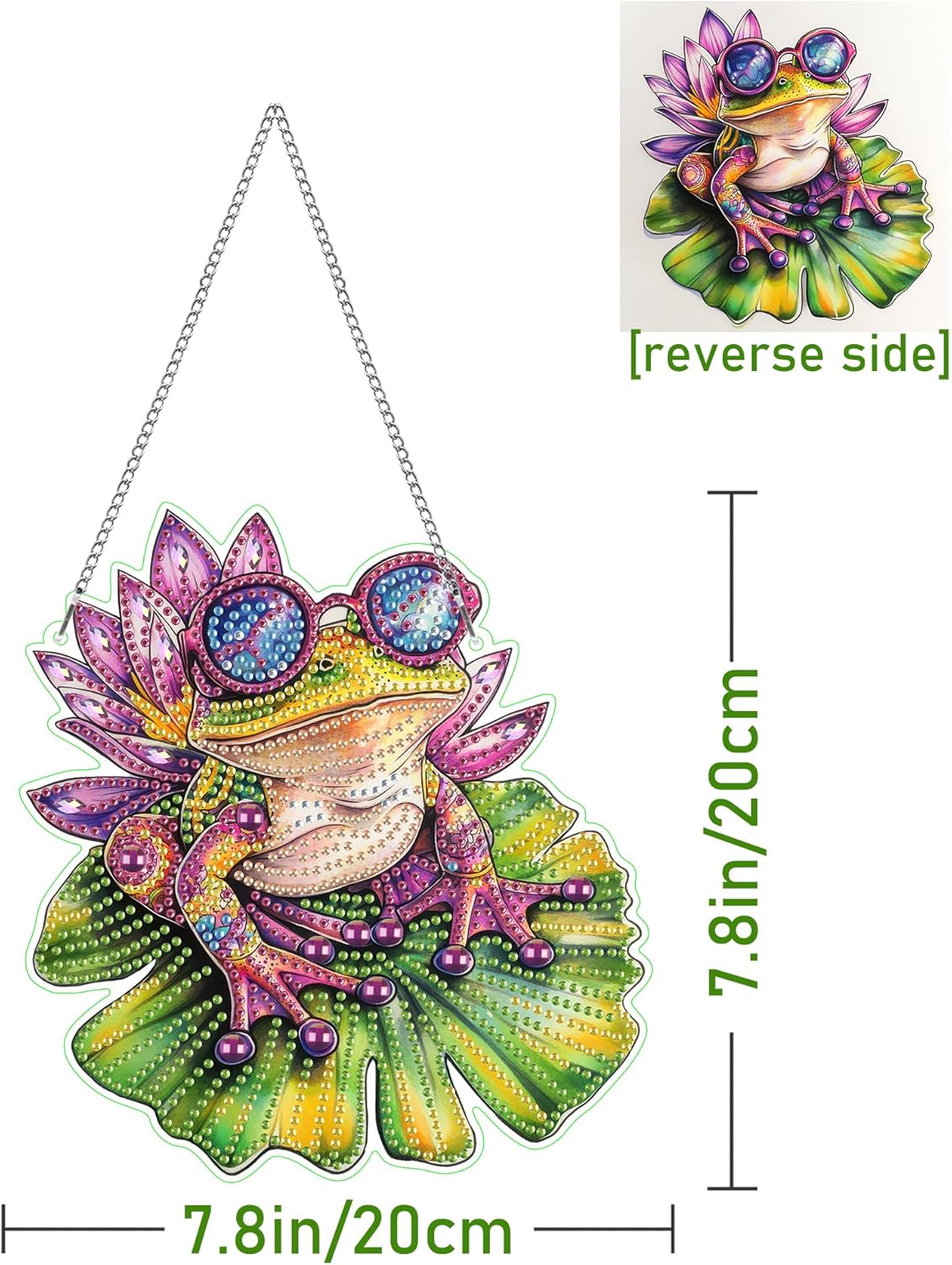 Thumbnail 2 de Hoobee Frosch Diamond Painting Anhänger (5D) als Fensterbild mit Kette, 20x20 cm