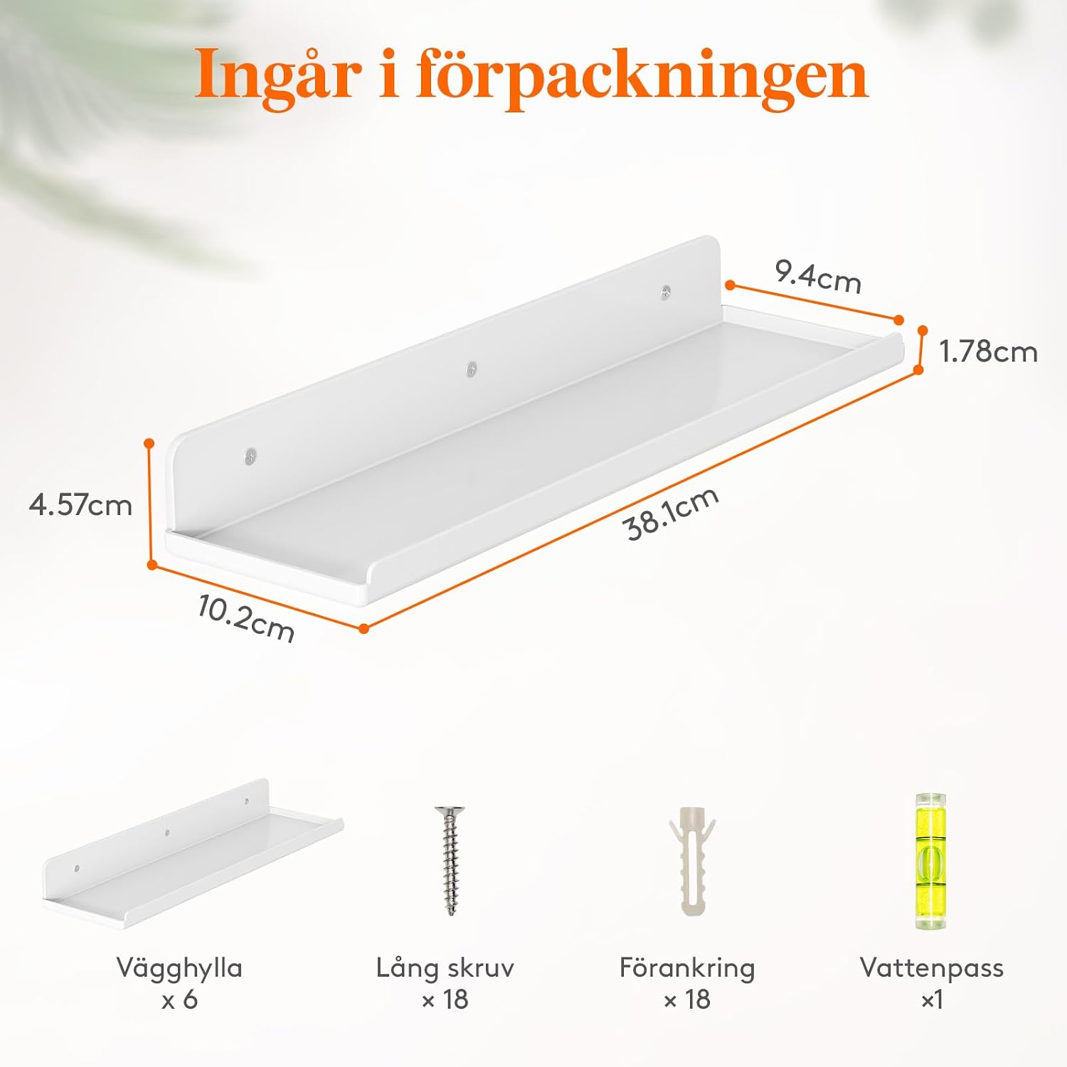 Detalle de Lifewit 23119 svävande akrylhyllor, 6-pack, vita, 38,1 cm