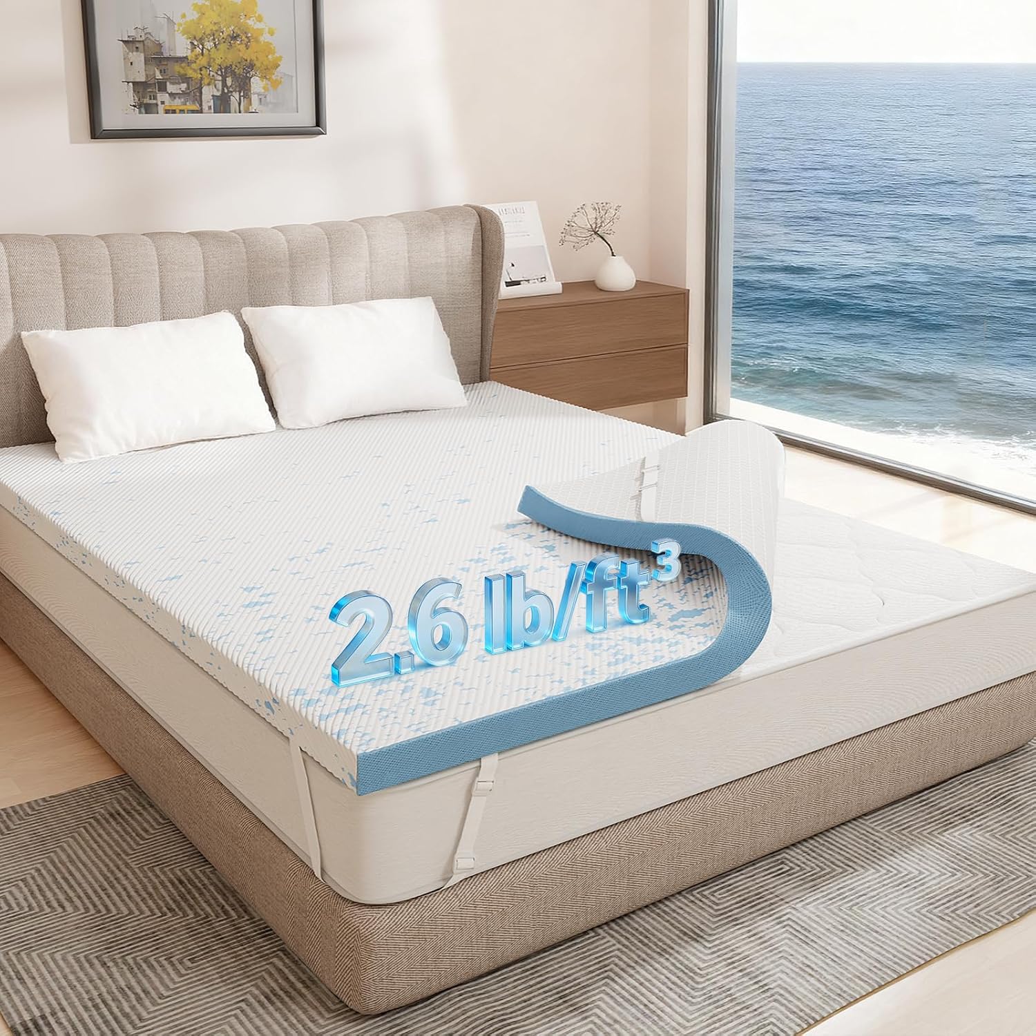 Detalle de OhGeni 3" Cooling Queen Memory Foam Topper Pad