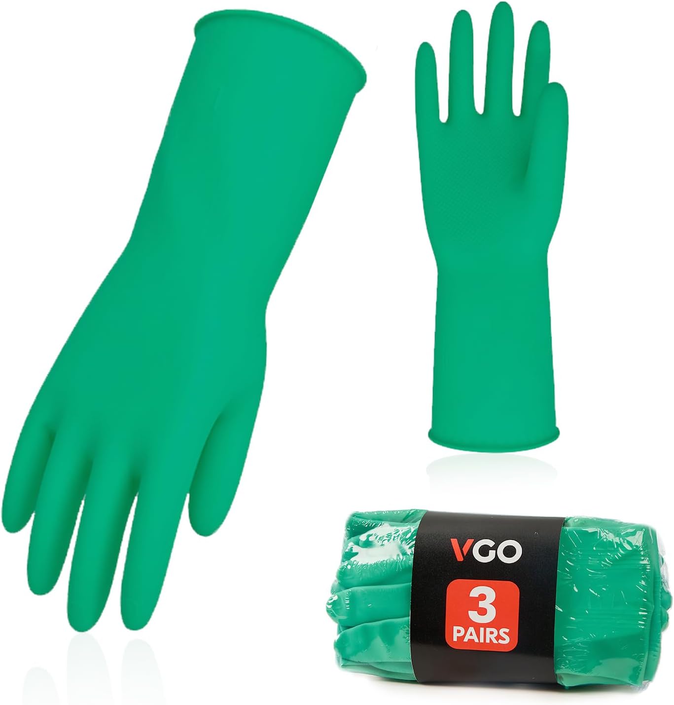 Detalle de Vgo 3-Pairs Reusable Household Gloves, Extra Thick Rubber Dishwashing Gloves (Size L, Green, HH4601)