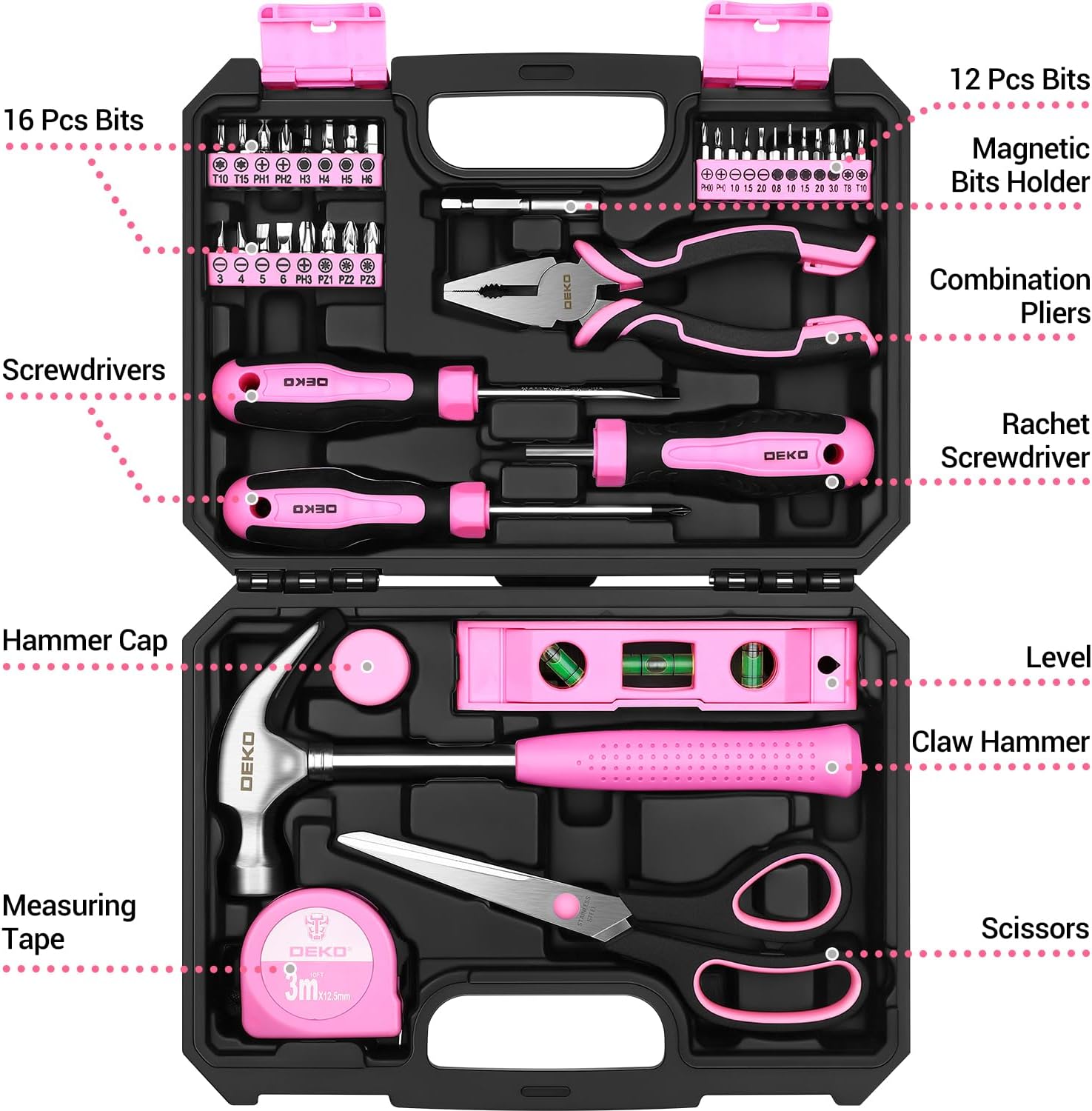 Thumbnail 1 de DEKO Kit di attrezzi Rosa 42 pezzi: valigetta pratica per fai-da-te femminile