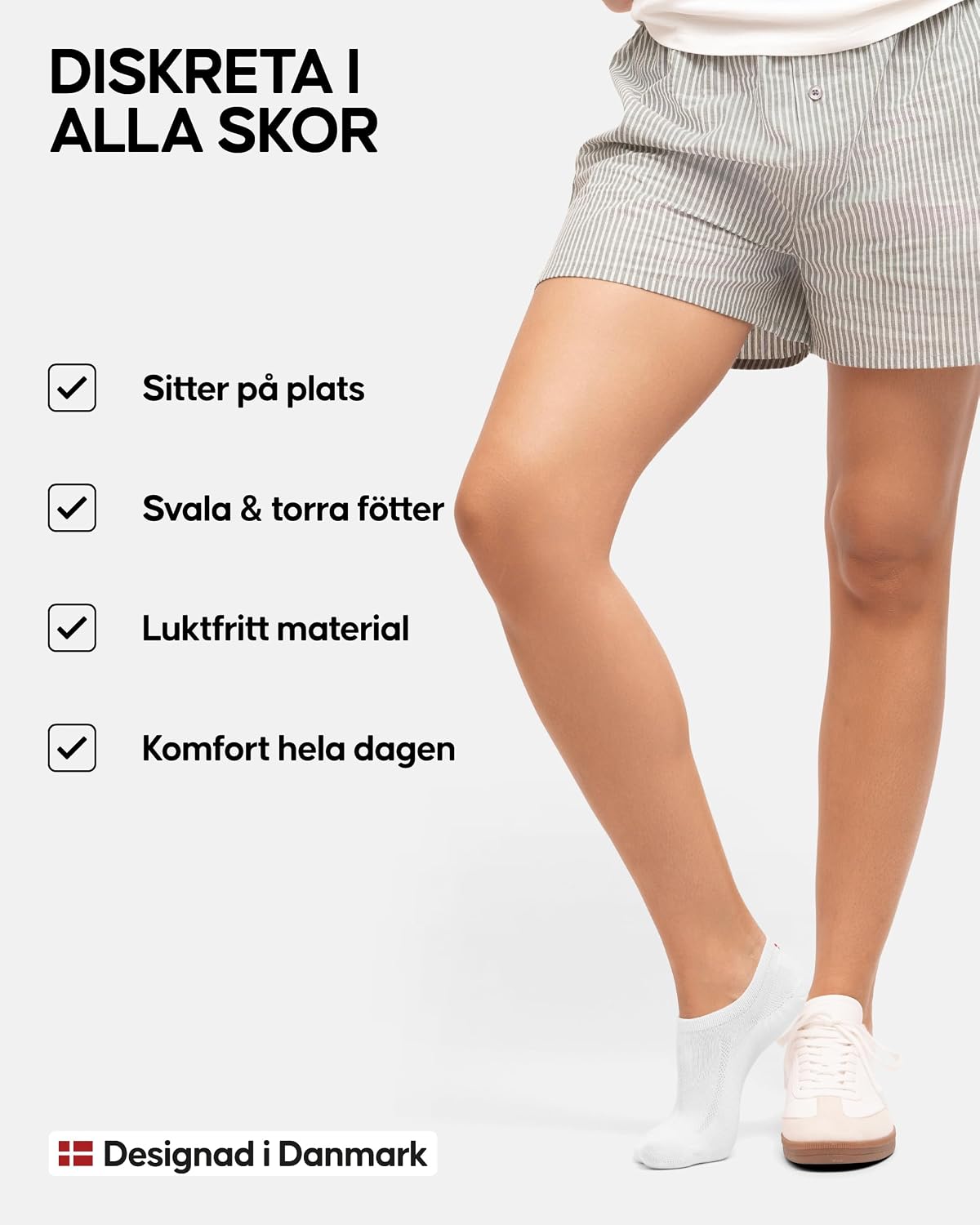 Detalle de DANISH ENDURANCE osynliga strumpor i luftig bomull, silikonhäl, 6-pack