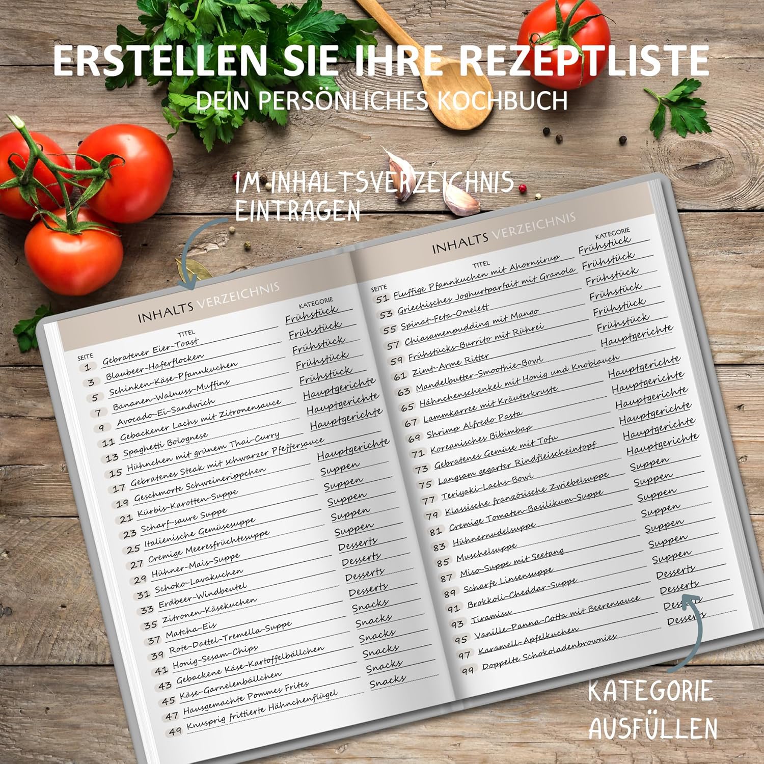 Detalle de BIROYAL Rezeptbuch zum Selberschreiben A5 – Dein persönliches Kochbuch für 100 Lieblingsrezepte