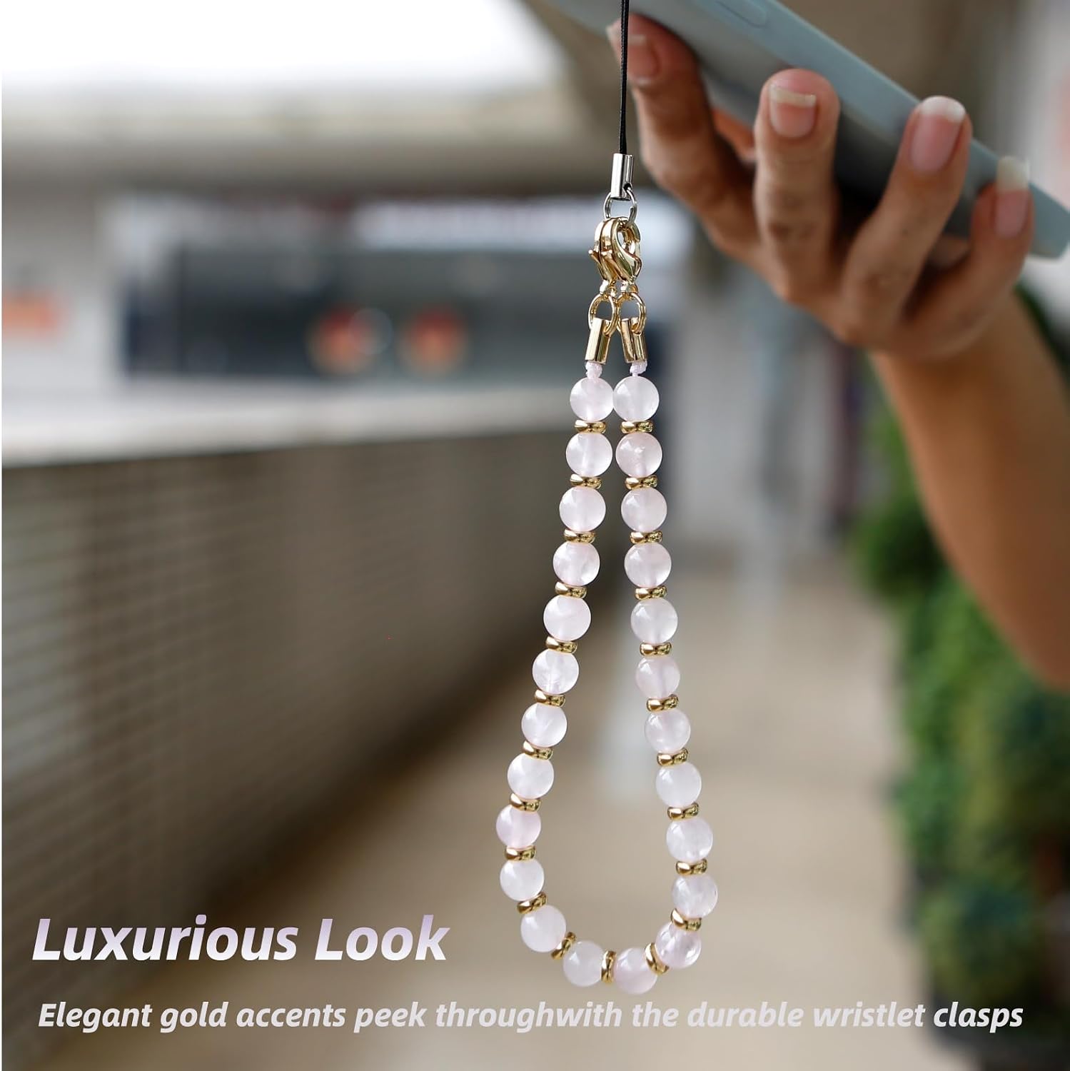 Thumbnail 6 de Lostars Marble Beaded Phone Wrist Strap, Detachable Pink Design with 304 Steel Core