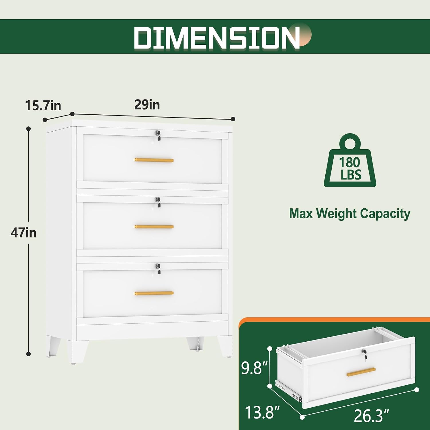 Detalle de erosoei FXY-2D-004 3-Drawer Metal Lateral File Cabinet with Lock