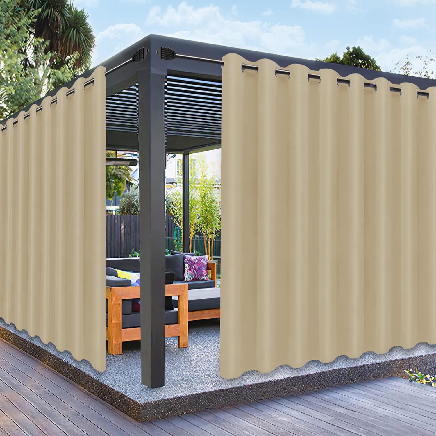 Detalle de PureFit 1 Outdoor Curtain Panel, 120 x 84 Inches, Waterproof Beige Polyester