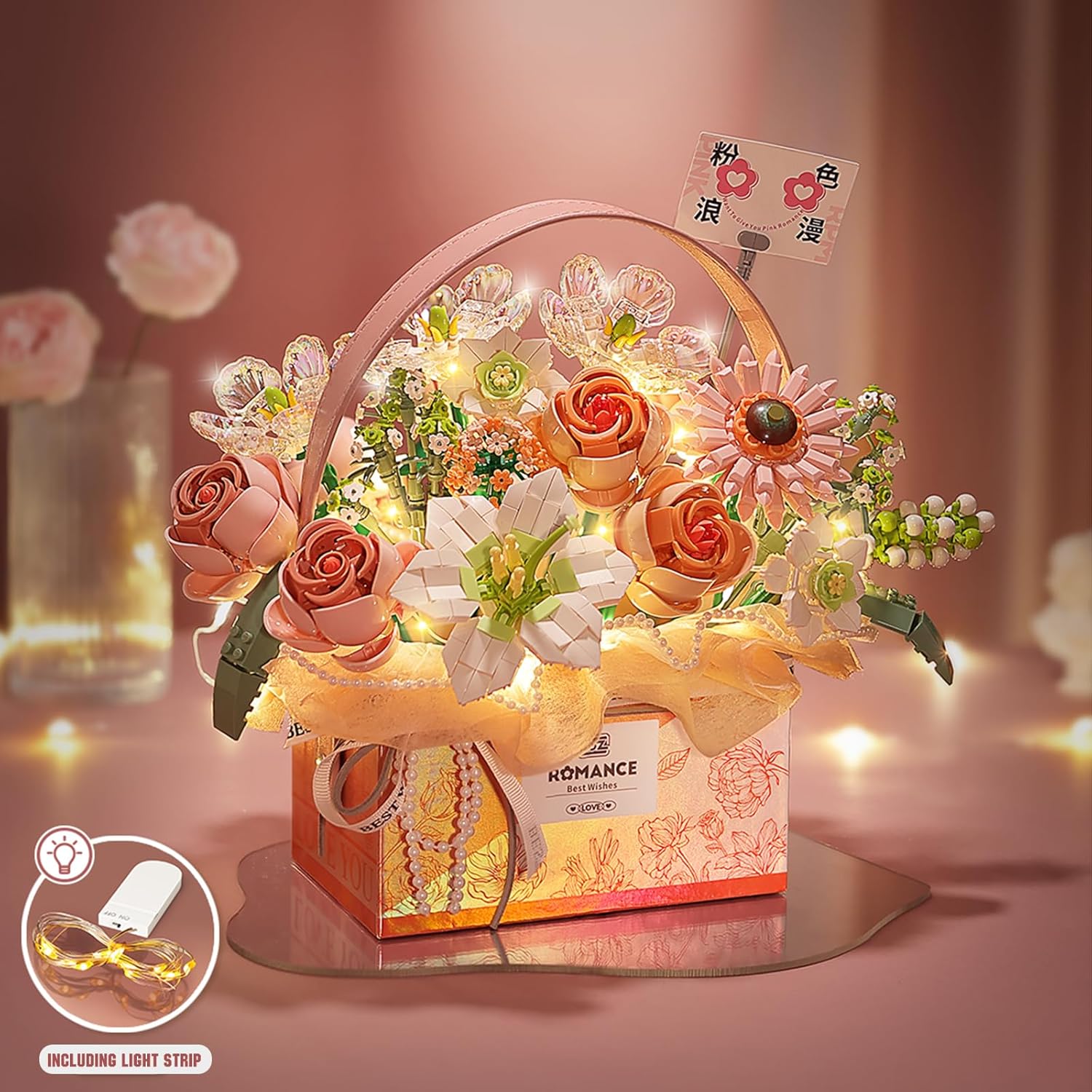 Thumbnail 3 de MEIEST Blume Bausteine Set – Simulation Rose Handgefertigte Geschenkbox Valentinstag, Bonsai Bausteine Spielzeug, Fantasy Pink