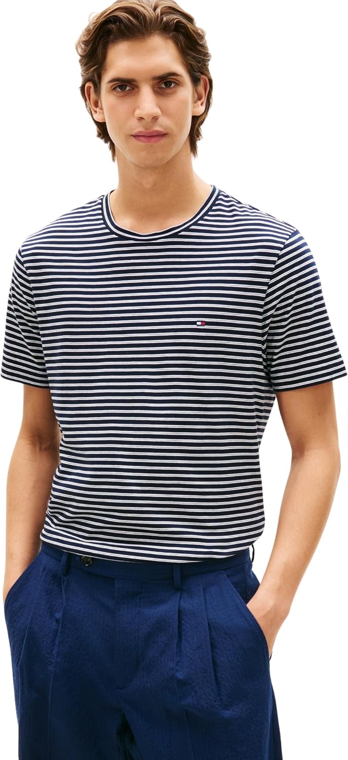 Detalle de Tommy Hilfiger Ess Seasonal Reg Fit Stripe Tee MW0MW40923 maglietta a righe da uomo