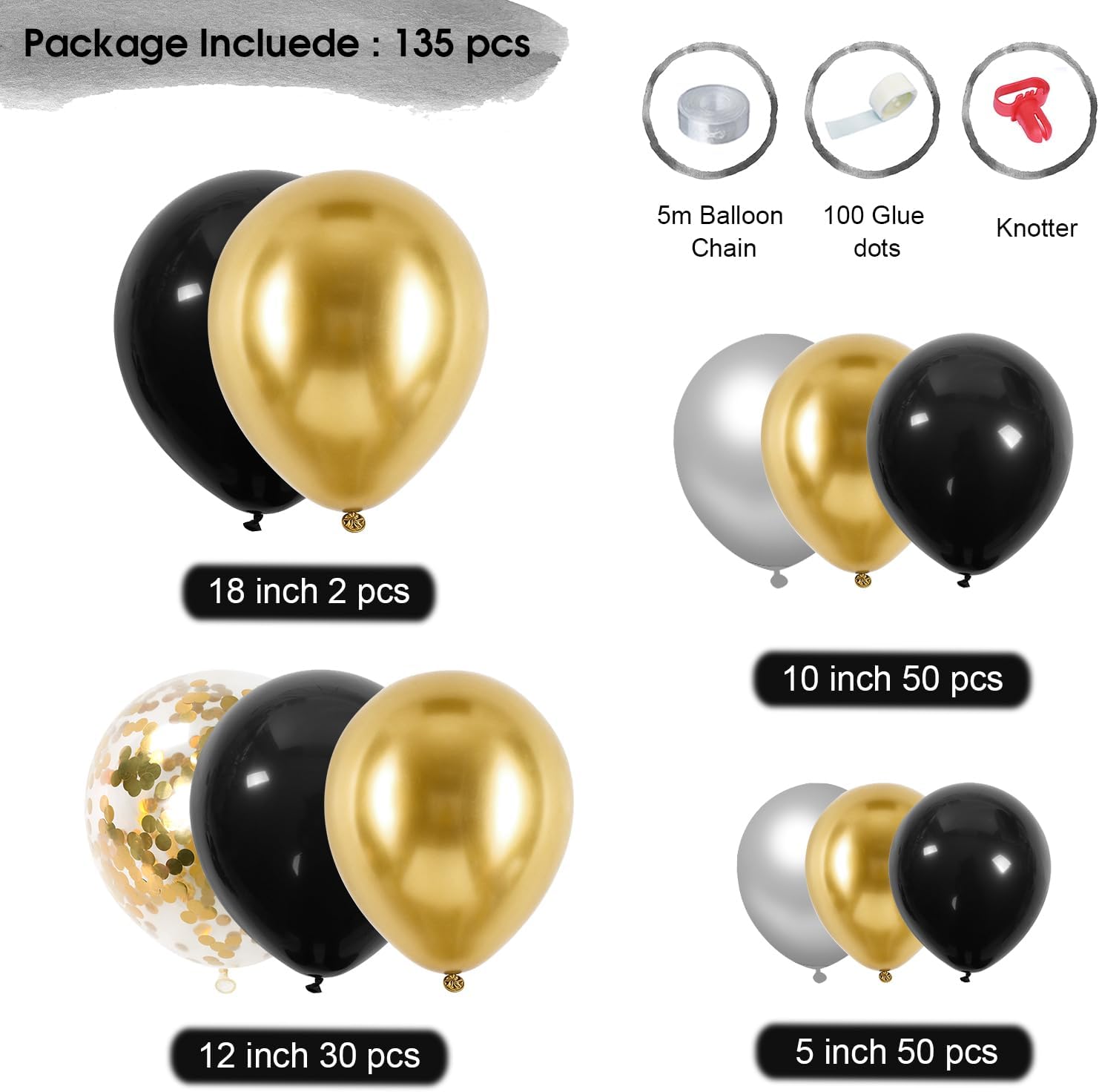 Detalle de Jstzdq 135 Pcs Black & Gold Balloon Arch Kit – Party Decor Set