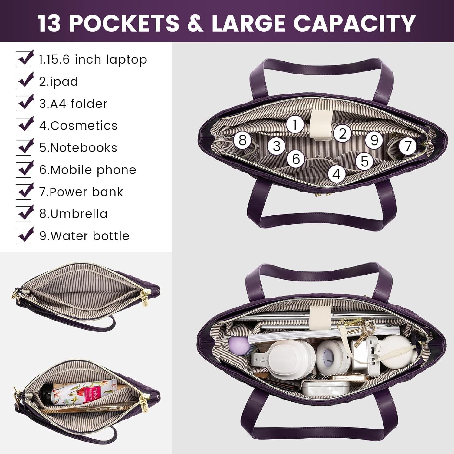 Thumbnail 2 de LOVEVOOK Laptop Bag 15.6-inch Purple Tote 💼