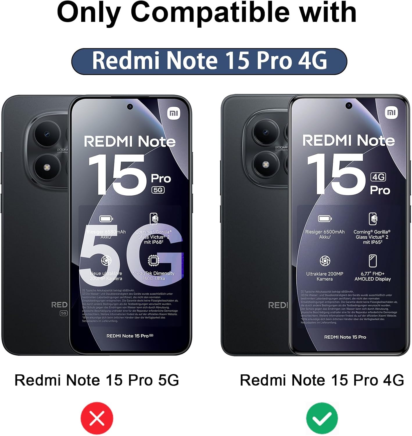 Thumbnail 1 de Vanrain Schutzfolie für Panzerglas & Kameraschutz für Xiaomi Redmi Note 15 Pro 4G – 2x Displayglas + 2x Kameraschutz
