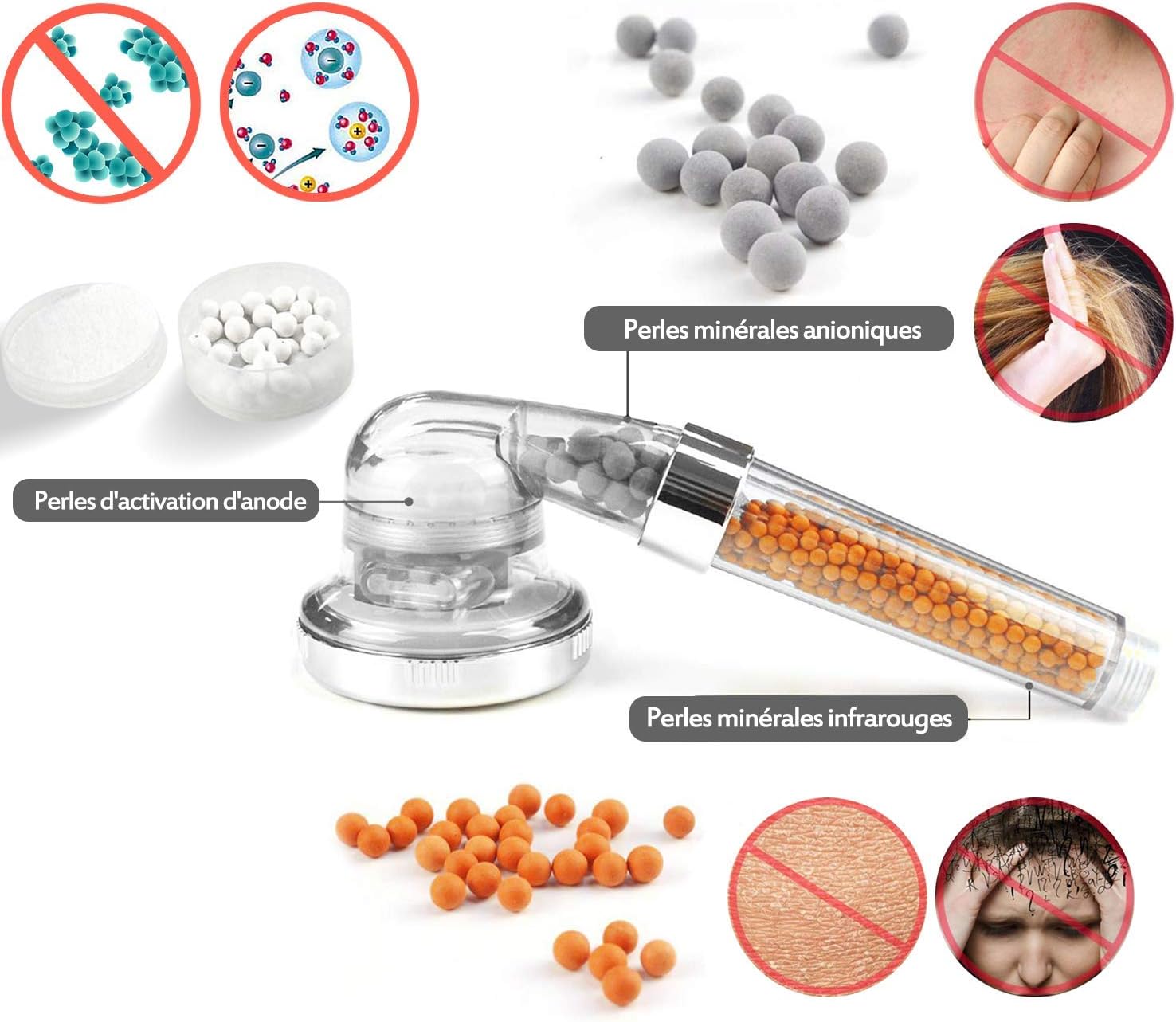 Thumbnail 2 de Pommeau de douche Magichome à 3 niveaux anti-calcaire, filtration ionique et 3 modes