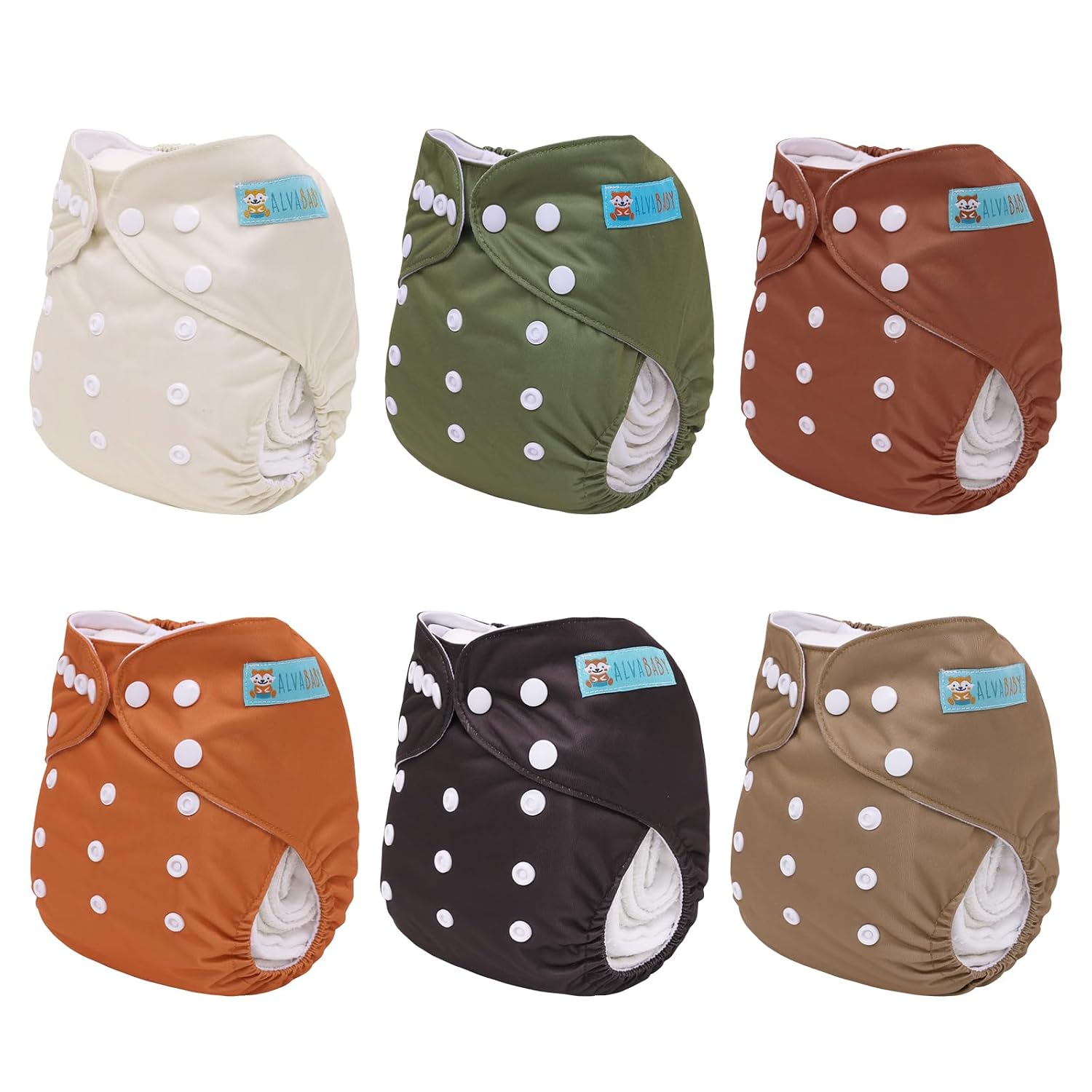 Detalle de ALVABABY One-Size Cloth Diapers, 6 Pack with 12 Inserts, Adjustable and Washable