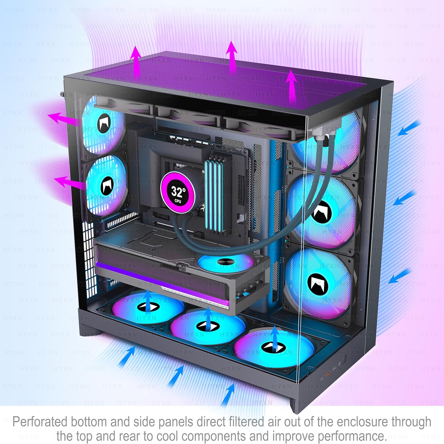 Thumbnail 3 de H2(2026) HYXN PC Gehäuse ATX mit 8 Lüfter – Großer Dual-Kammer Mid-Tower für High-End Gaming