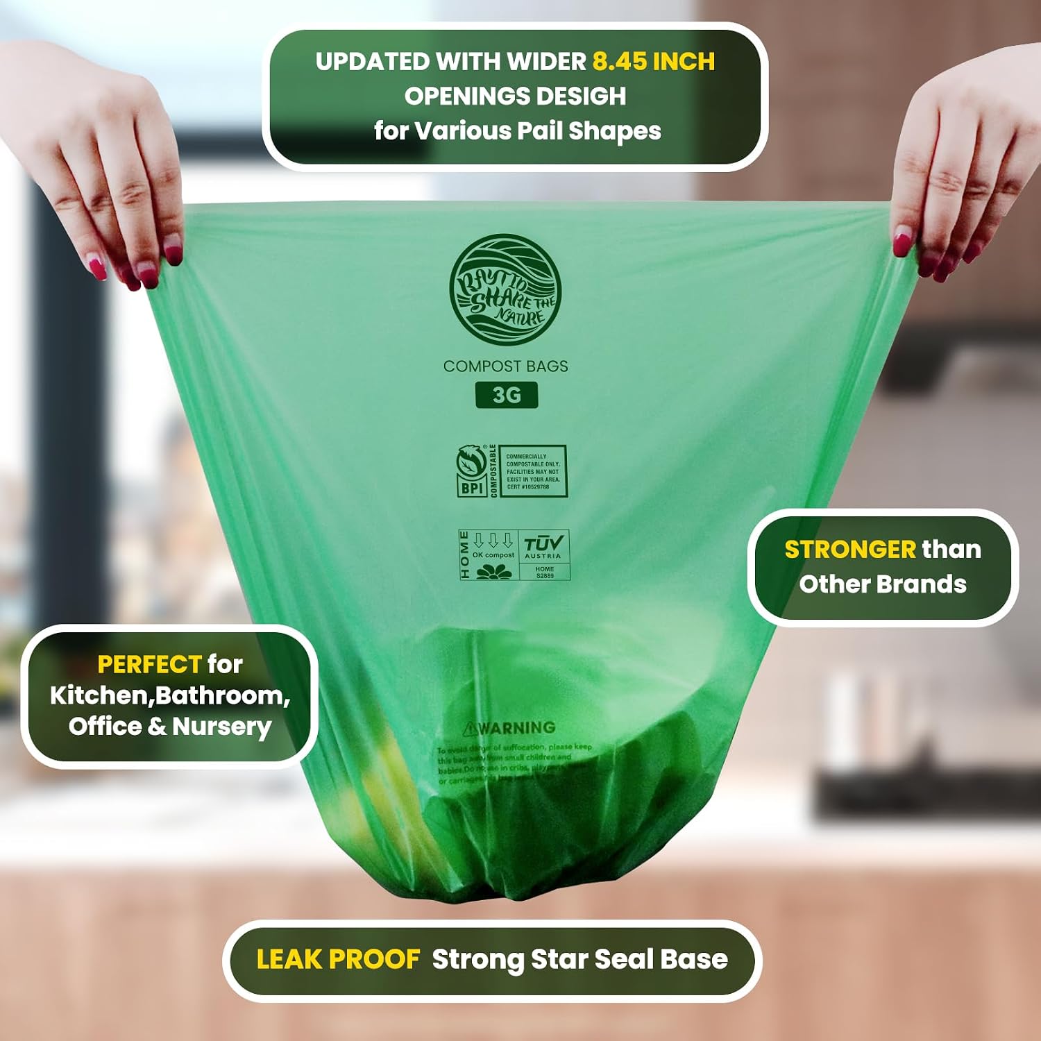 Thumbnail 1 de Compost Bags 3 Gallon, 100 Count: Heavy-Duty, Certified, and Fit for Small Bins