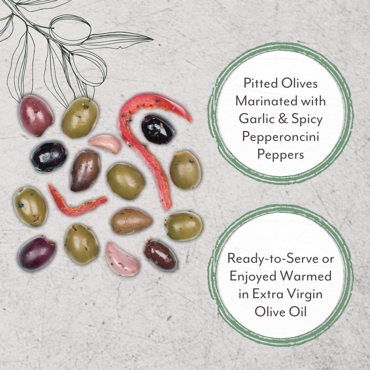 Detalle de Roland Foods 71760 Greek Country Olive Mix, Pitted with Garlic and Pepperoncini