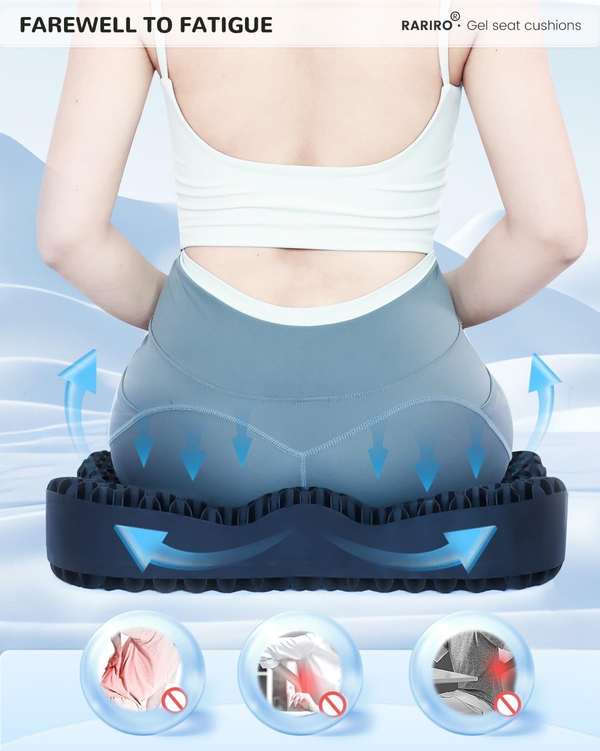 Detalle de Gel Seat Cushion Extra19.7in Gel Chair Seat Pads for Wheelchairs and Office Chairs (Black)