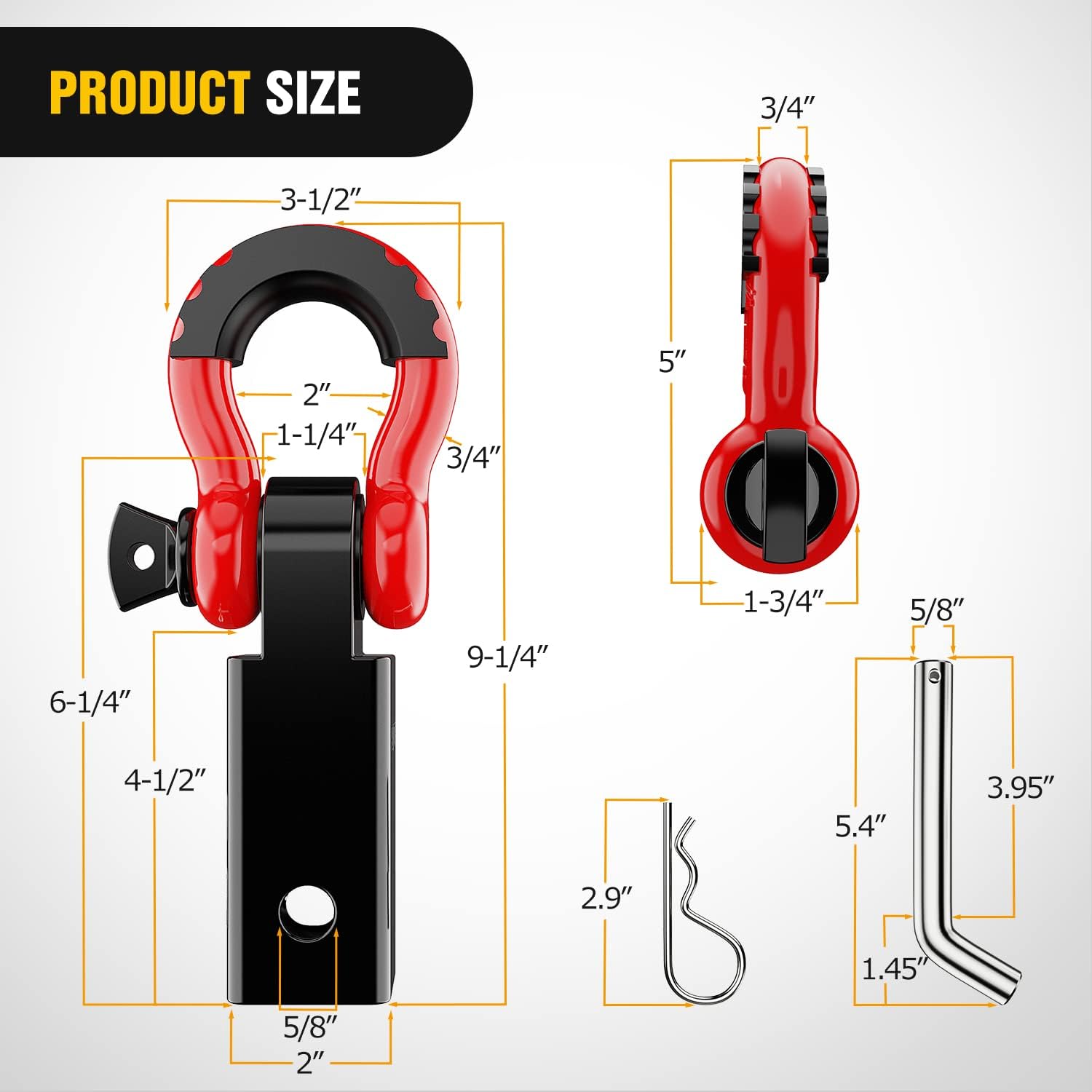 Detalle 2 de Nilight 2-Inch Shackle Hitch Receiver Recovery Kit (45,000 LBs) with 3/4" D-Ring Shackle