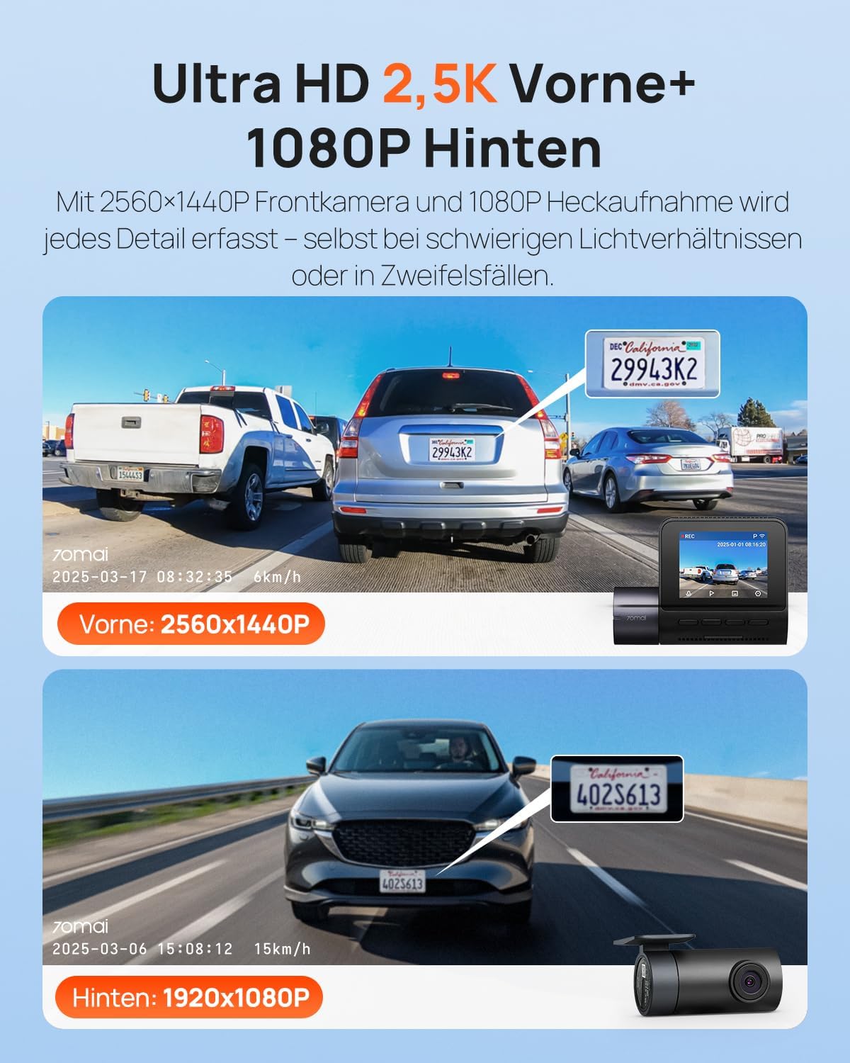 Detalle 2 de 70mai A410 Dash Cam 2.5K vorne+hinten